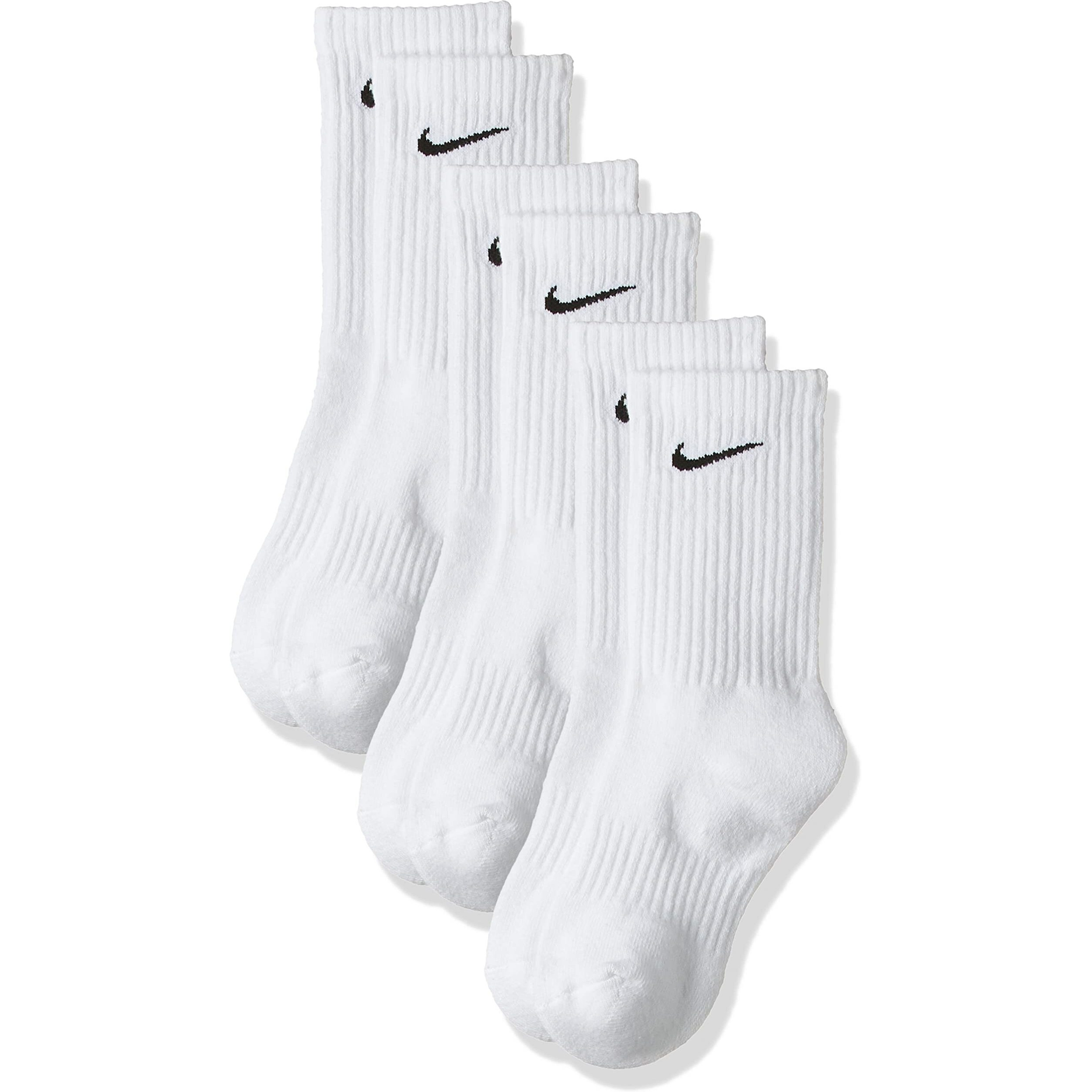 Nike Everyday Cushion Crew Training Socks, Unisex Socks With Sweat-Wicking Technology And Impact Cushioning (3 Pair), White/Black, Large