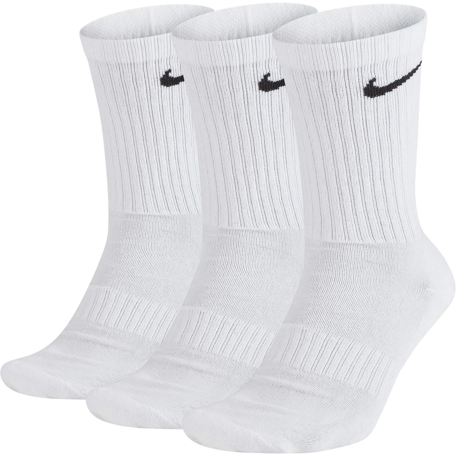 Nike Everyday Cushion Crew Training Socks, Unisex Socks With Sweat-Wicking Technology And Impact Cushioning (3 Pair), White/Black, Large
