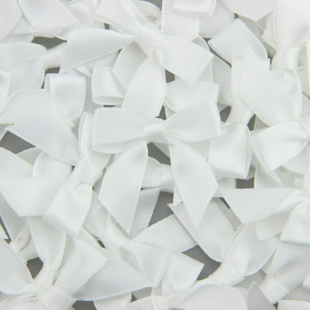 7Rainbows 50Pcs Boutique 1.5"" White Satin Ribbon Mini Bows For Craft Sewing Scrapbooking Wedding And Gift Wrapping