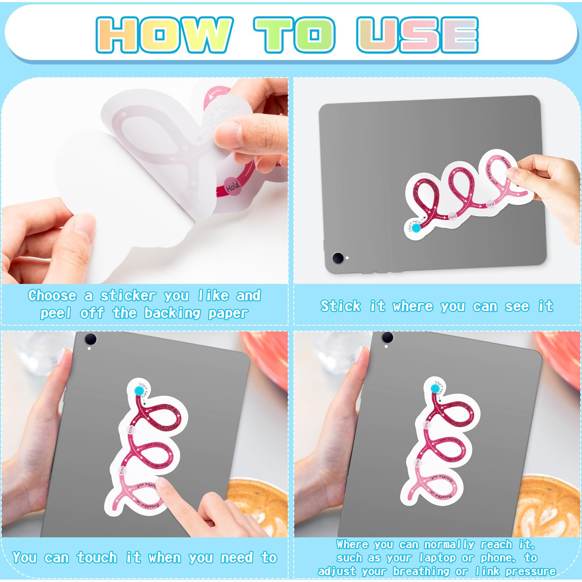 H1Vojoxo 48Pcs Breath Calm Anxiety Sensory Stickers Calm Strips For Anxiety Sensory Stickers Anti Stress Tactile Rough Textured Sticker For Desk And Phone Stress Anxiety Relief Adhesive For Kids Adult