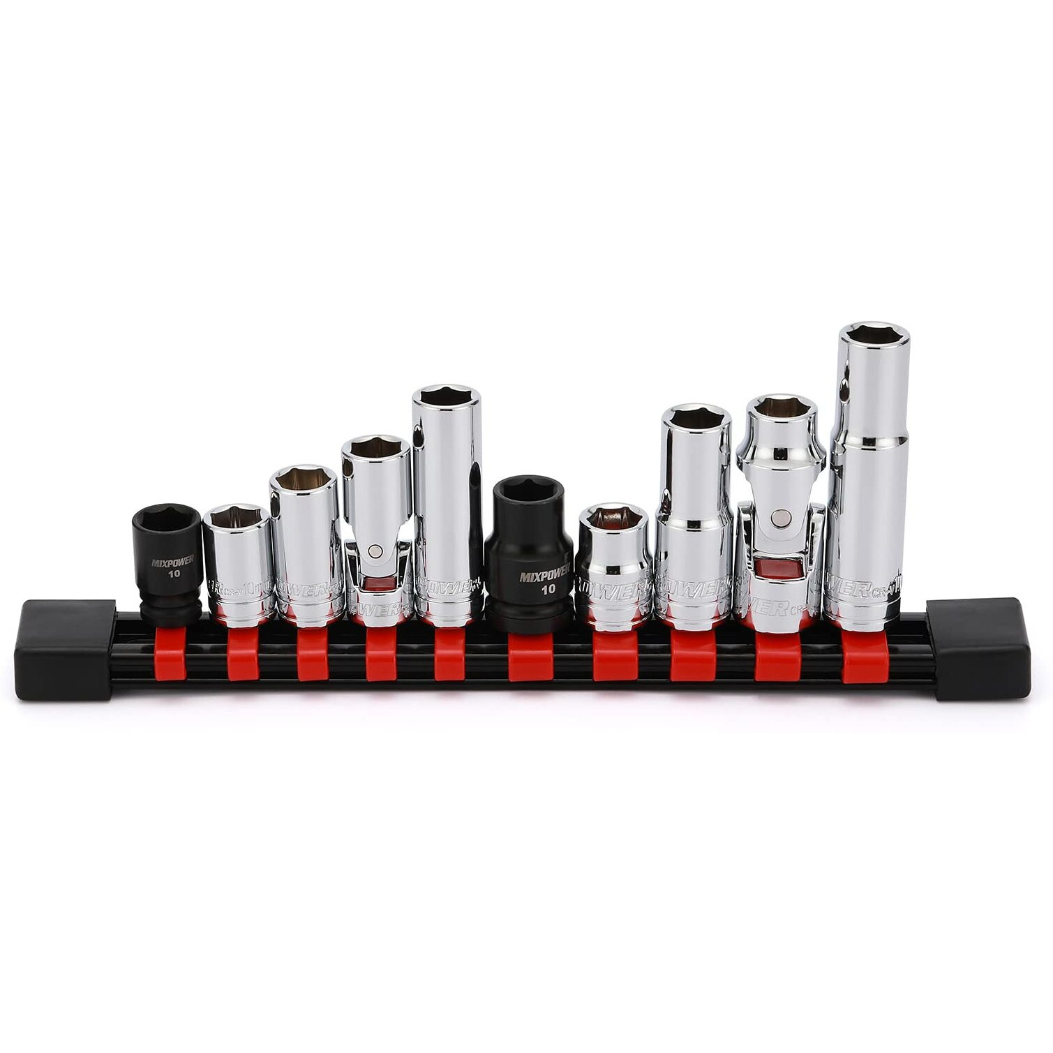 Mixpower 10Pcs 1/4"" & 3/8"" Drive 10Mm 6 Point Single Size Socket Set, 10Mm Socket Set, Magnetic Socket, Universal Joint, Deep& Standard Socket