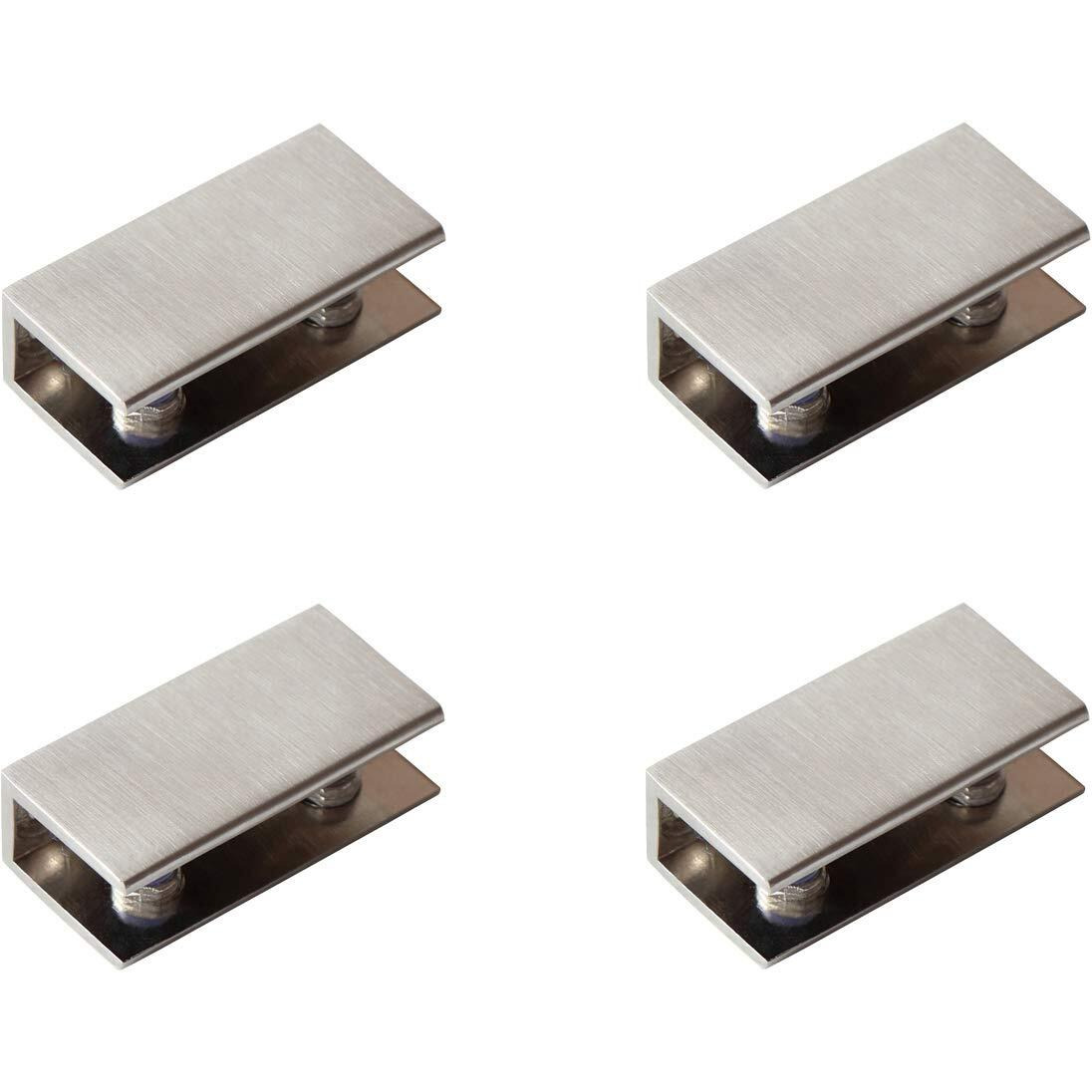 Glass Shelf Brackets Rectangular Shelf Clips Metal Clamps Brushed Nickel Wall Mounted Adjustable 6-10Mm For Acrylic Wood (Set Of 4)