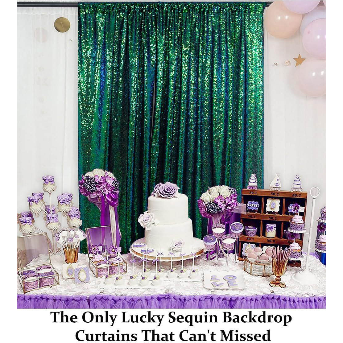 Duobao Sequin Backdrop Curtain 4Ftx7Ft Colorful Green Glitter Sequin Backdrop Wedding Ceremony Backdrop Sequin Shimmer Wall Background Baby Shower Background (4Ftx7Ft, Colorful Green)