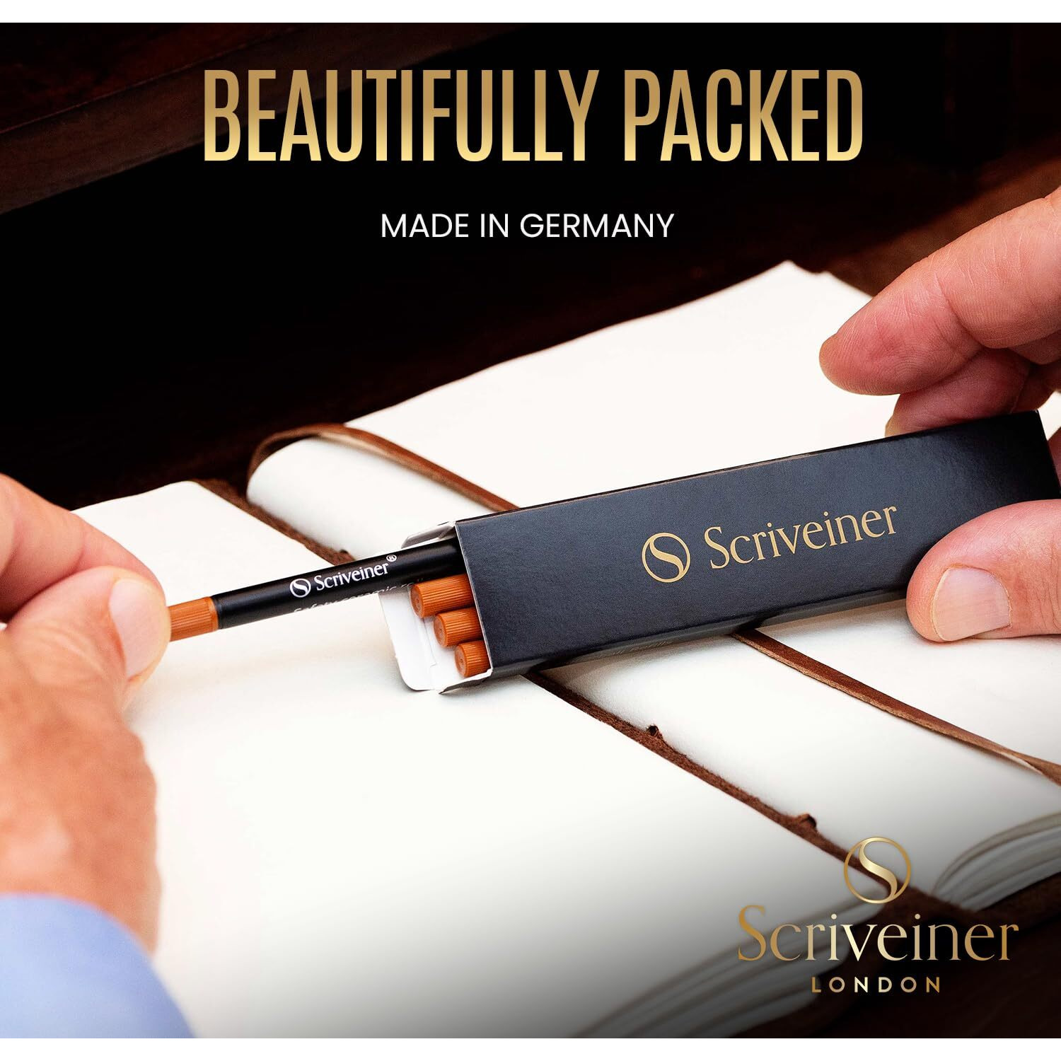 Scriveiner Rollerball Refill Black Broad - 4 Rollerball Refills Designed For Scriveiner Pens - Safety Ceramic Non Dry Roller Pen Refill B - Schmidt 888 Size - Made In Germany