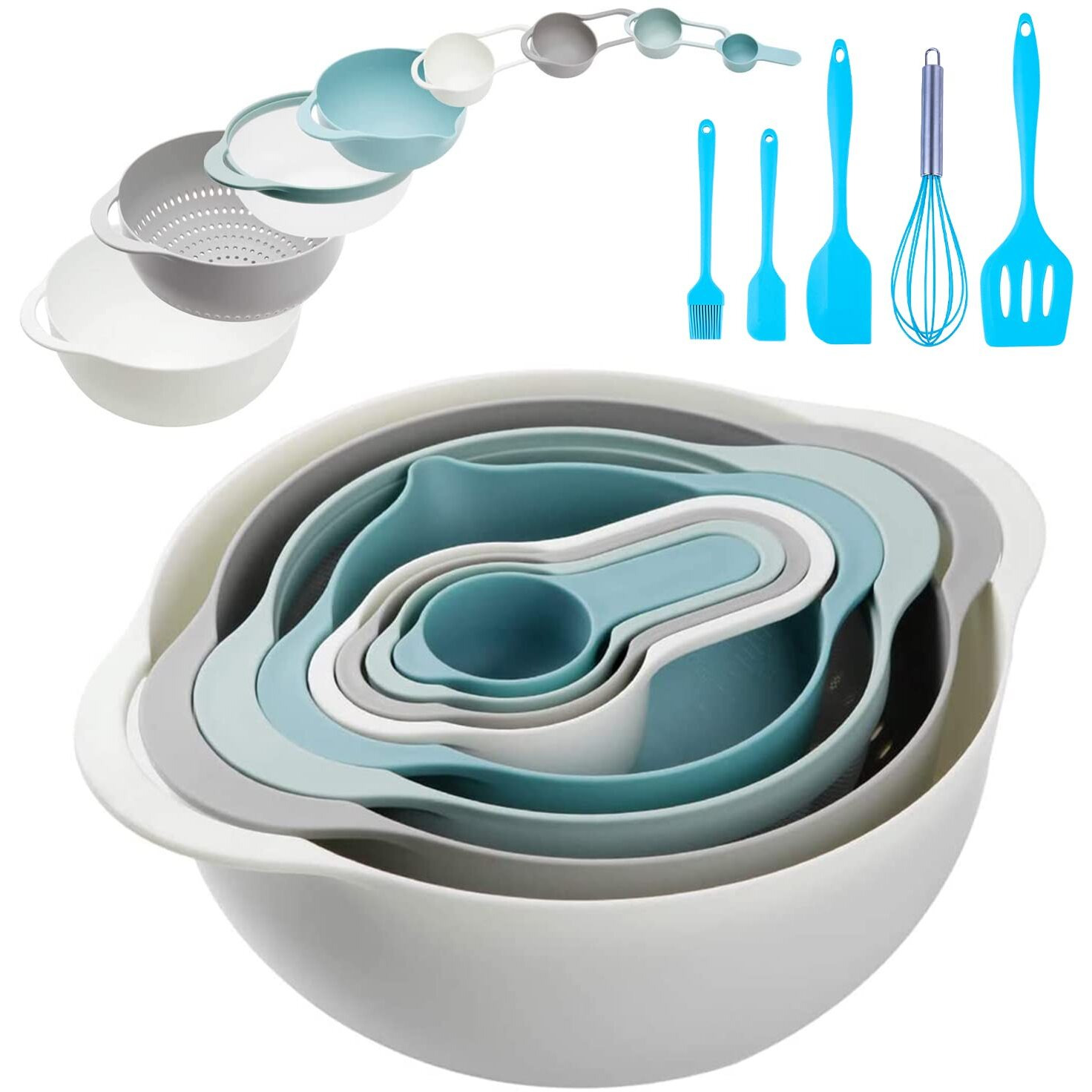 13 Pcs Mixing Bowls Set- Rv Camping Accessories Set, Apartment Kitchen Gadget Easy Storage, Inculding Measuring Cups Colander Sifter Large Bowl Whisk Scraper, Great For Cooking And Baking, No Bpa