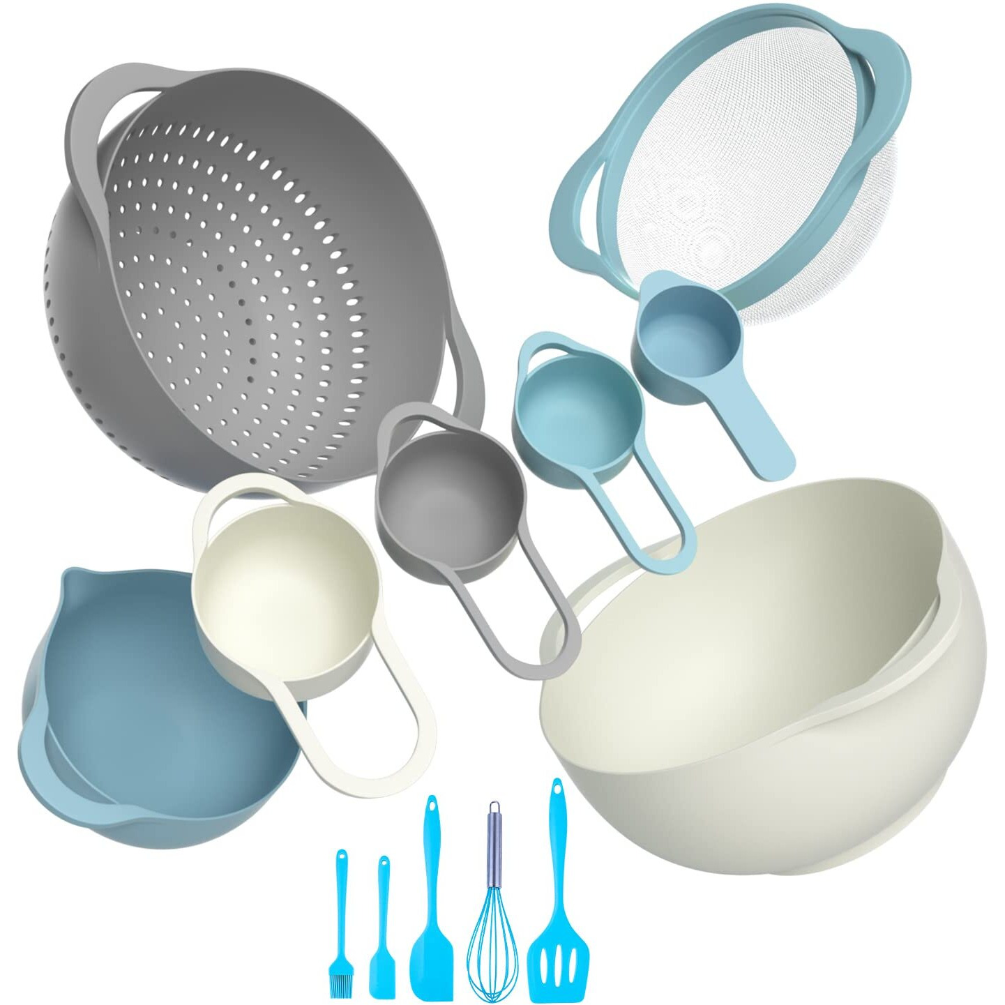 13 Pcs Mixing Bowls Set- Rv Camping Accessories Set, Apartment Kitchen Gadget Easy Storage, Inculding Measuring Cups Colander Sifter Large Bowl Whisk Scraper, Great For Cooking And Baking, No Bpa