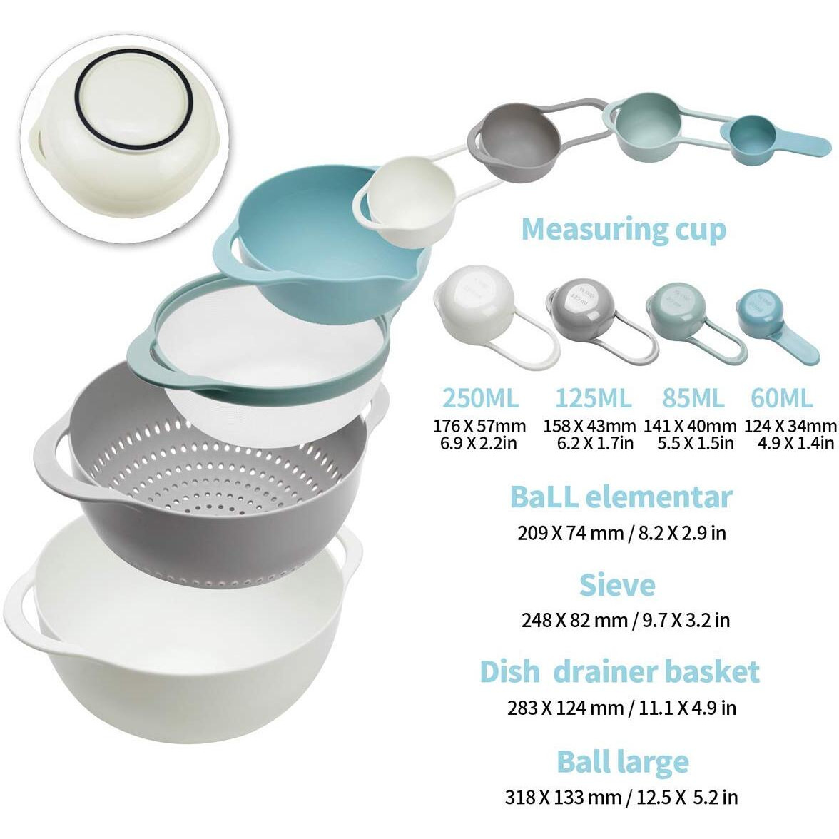 13 Pcs Mixing Bowls Set- Rv Camping Accessories Set, Apartment Kitchen Gadget Easy Storage, Inculding Measuring Cups Colander Sifter Large Bowl Whisk Scraper, Great For Cooking And Baking, No Bpa