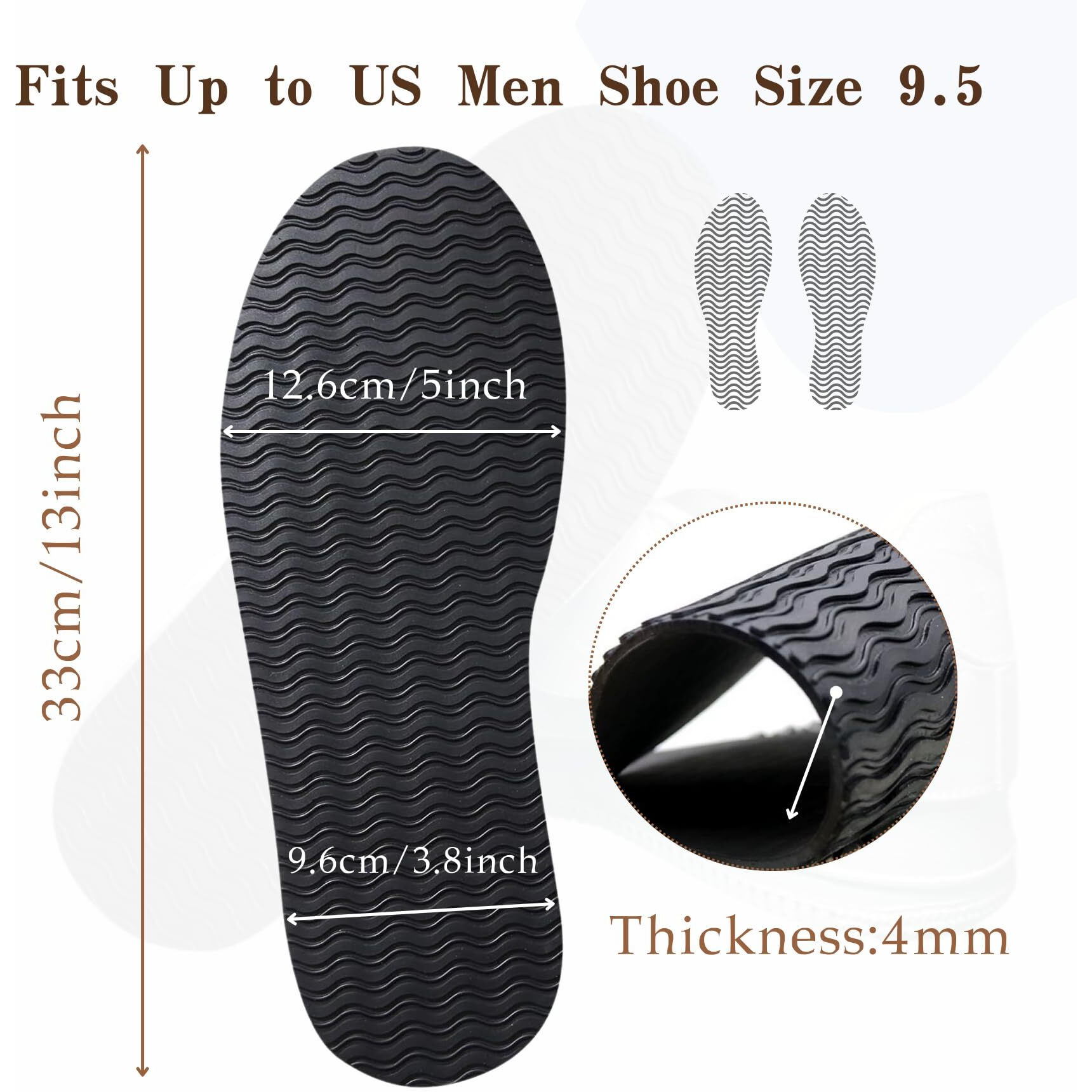 Shoe Rubber Sole Repair, Full Soles Shoe Repair Supplies, Non-Slip, Black, 1 Pair