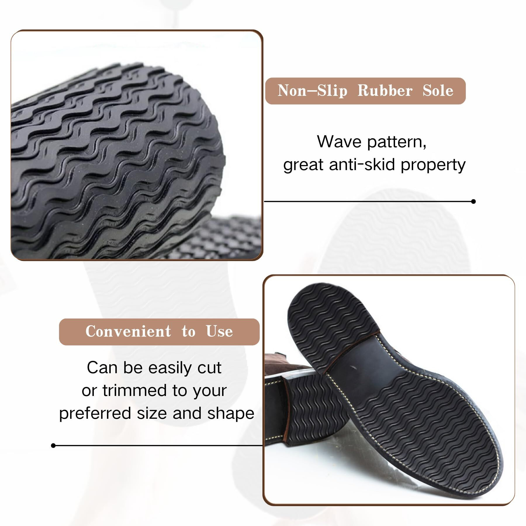 Shoe Rubber Sole Repair, Full Soles Shoe Repair Supplies, Non-Slip, Black, 1 Pair