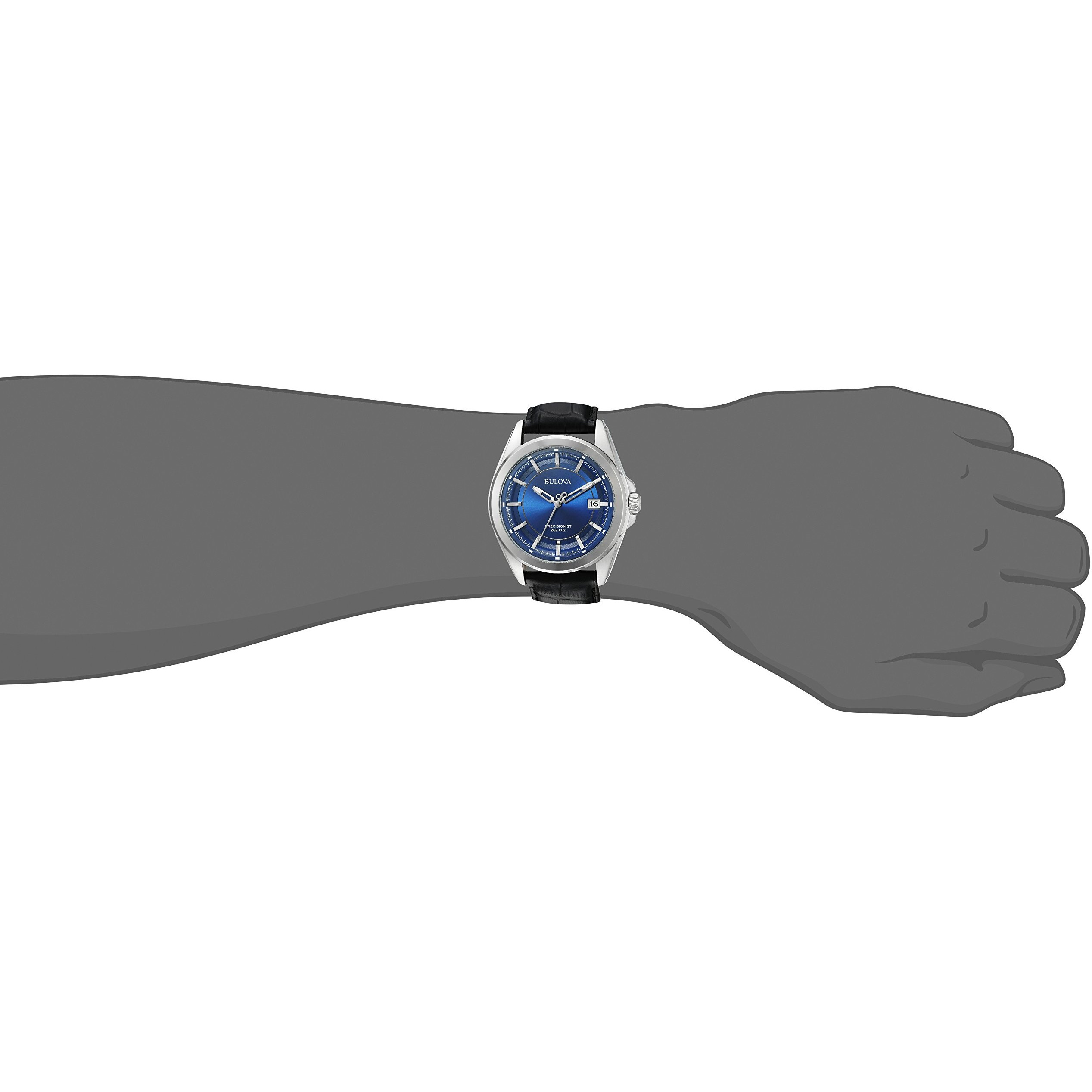 Bulova Men's Precisionist 3-Hand Calendar Stainless Steel With Black Leather Strap And Blue Dial Style 96B257