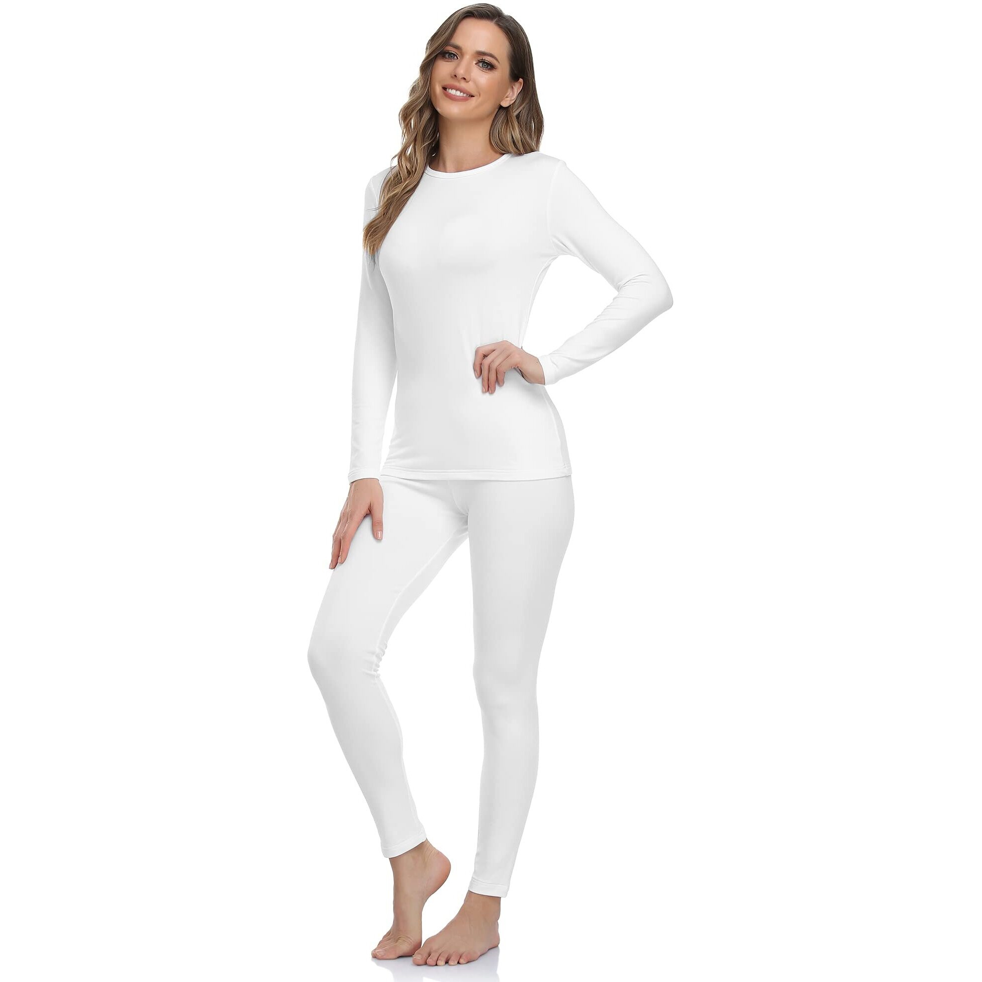 Weerti Thermal Underwear For Women Long Johns Women With Fleece Lined, Base Layer Women Cold Weather Top Bottom(White Xl)