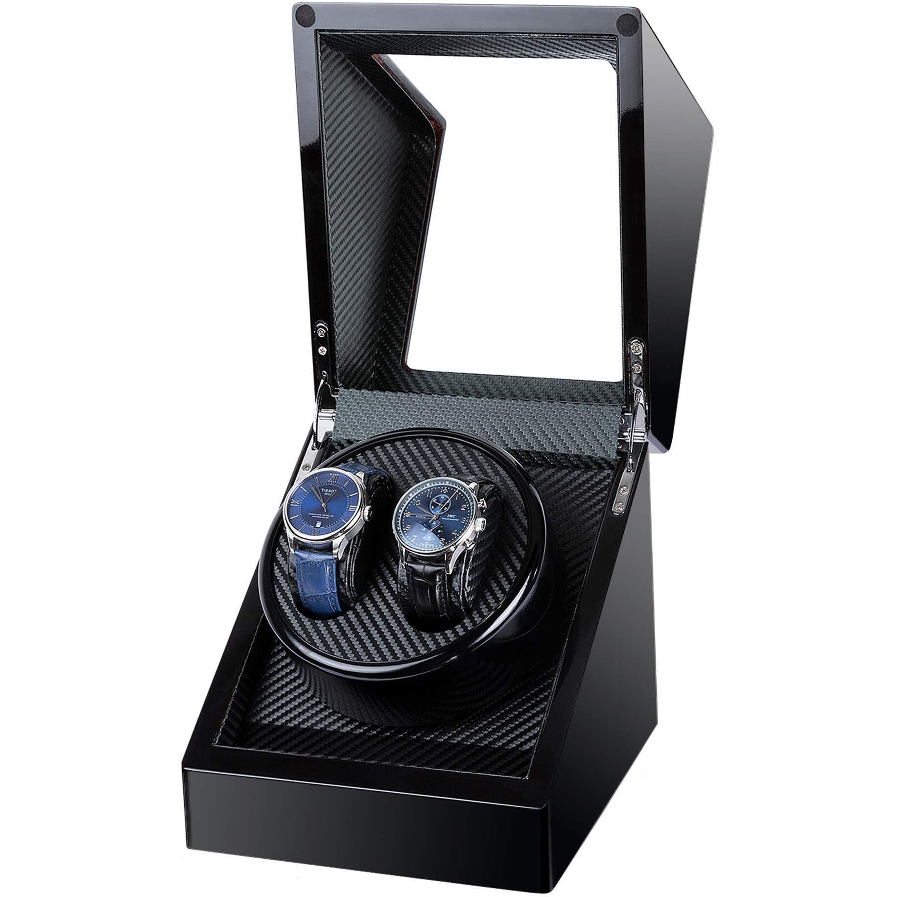 Kalawen Watch Winder For Rolex, Automatic Watch Winder Box, Double Watch Winder With Japanese Quiet Motor Battery Powered Or Ac Adapter Black