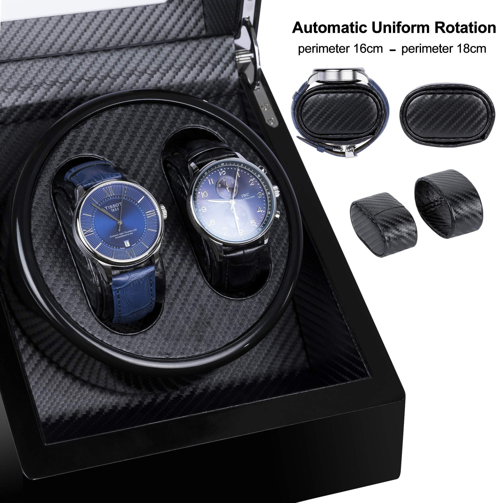 Kalawen Watch Winder For Rolex, Automatic Watch Winder Box, Double Watch Winder With Japanese Quiet Motor Battery Powered Or Ac Adapter Black