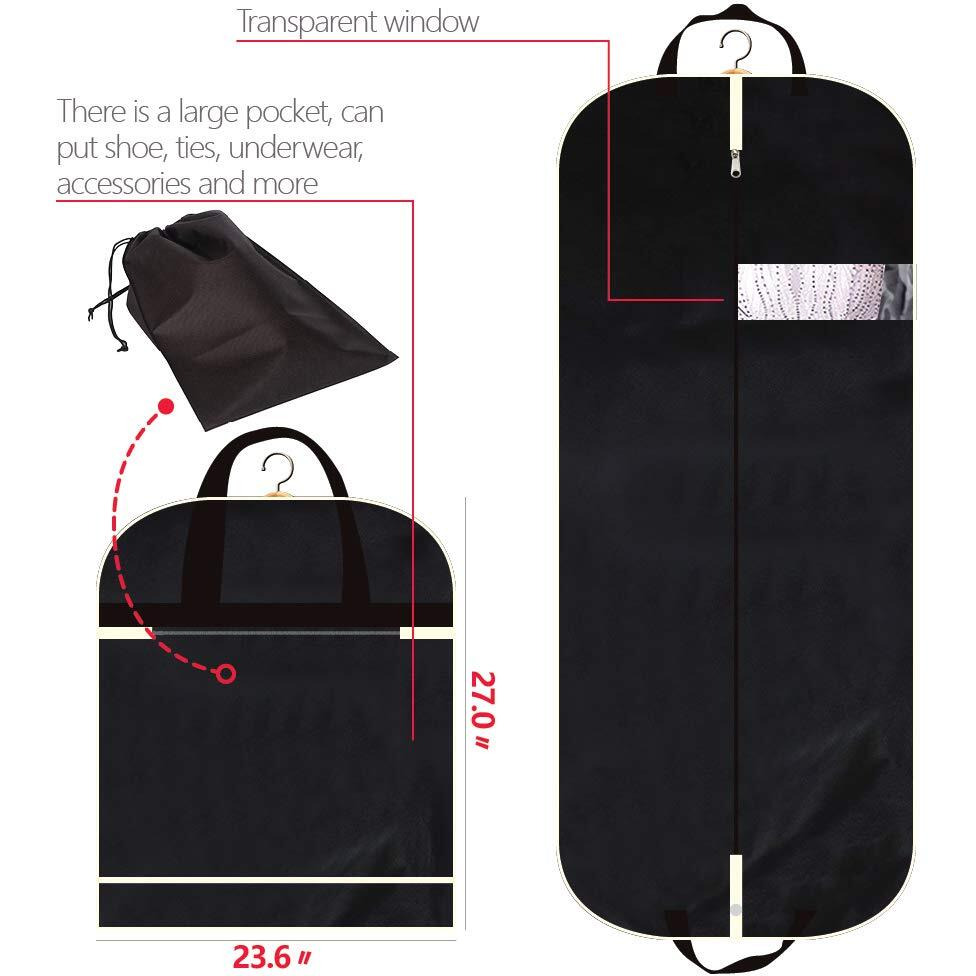 54"" Garment Bag With Extra Large Pockets For Travel, Gusseted Suit Cover Mens Womens Foldable Hanging Bags For Clothes Shirts Dresses Coats