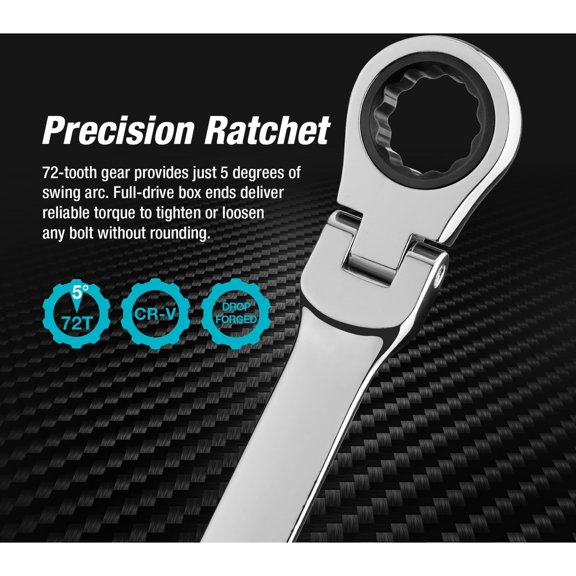 Duratech 12 * 13Mm Extra Long Flex-Head Ratcheting Wrench, Metric, Cr-V Steel