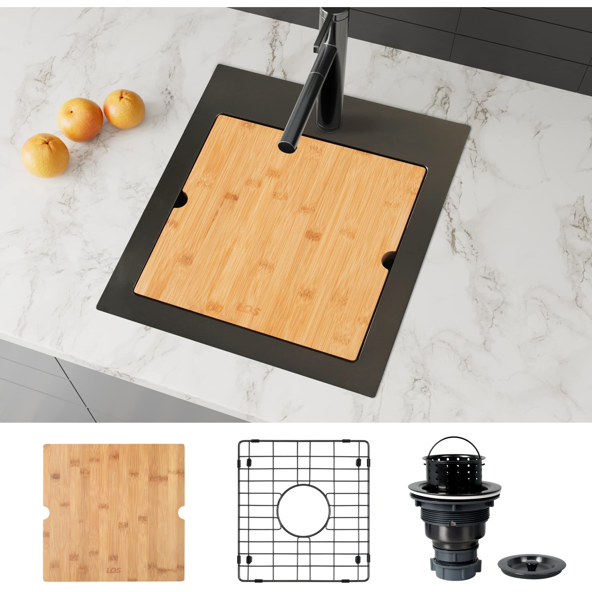 Lqs Black Top Mount Bar Sink, Rv Sink, Handmade Stainless Steel Bar Sink 16"" X 18"", 16 Gauge Workstation Sink, Small Single Bowl Kitchen Sink With Cutting Board, Sink Protectors And Accessories