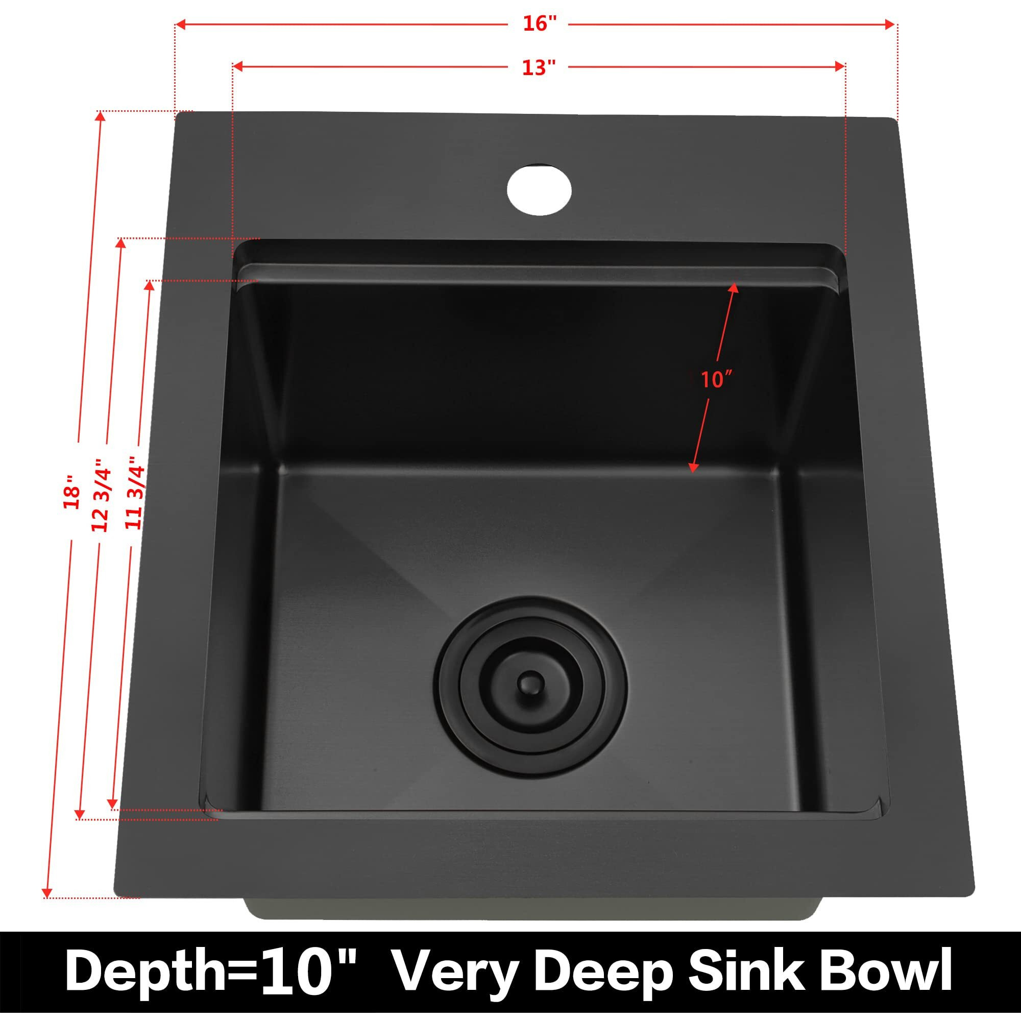Lqs Black Top Mount Bar Sink, Rv Sink, Handmade Stainless Steel Bar Sink 16"" X 18"", 16 Gauge Workstation Sink, Small Single Bowl Kitchen Sink With Cutting Board, Sink Protectors And Accessories