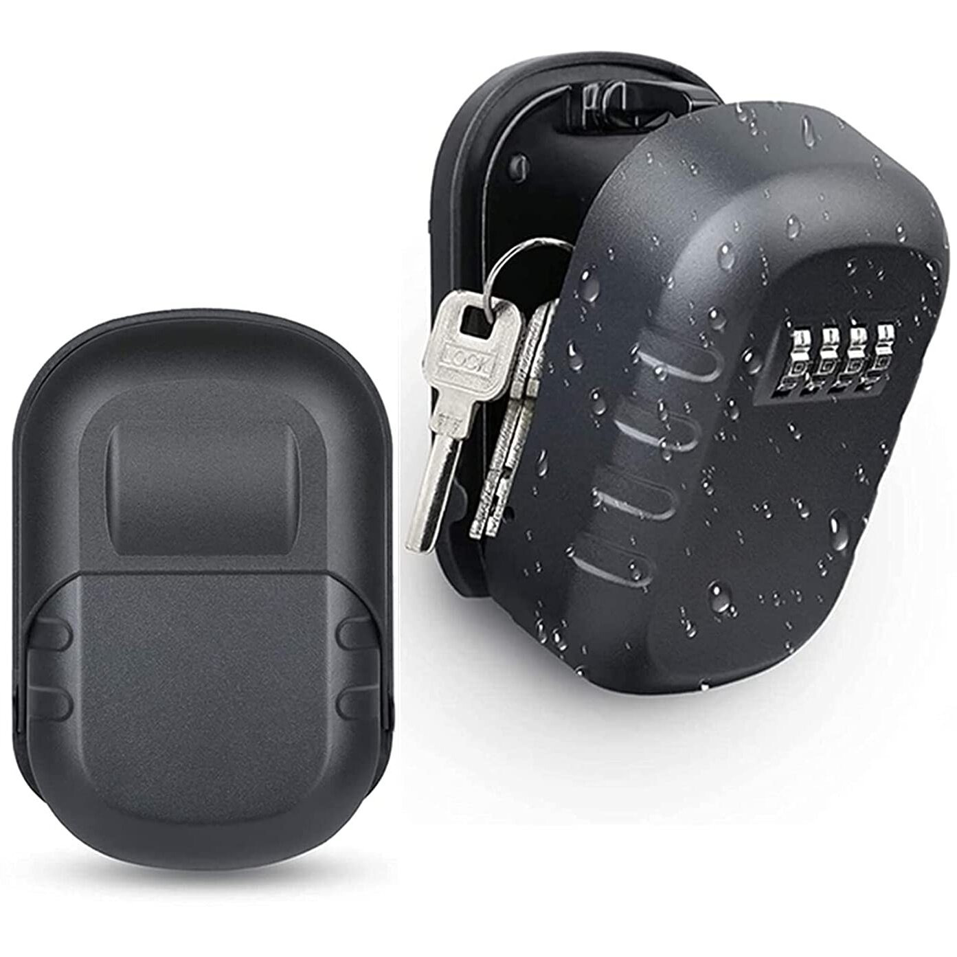 Key Safe Lock Box For Outside, House Key Storage Box With 4 Digit Resettable Combination Code Secure Wall Mounted Box Hide Keys With Mounting Kit & Waterproof Cover (Black)