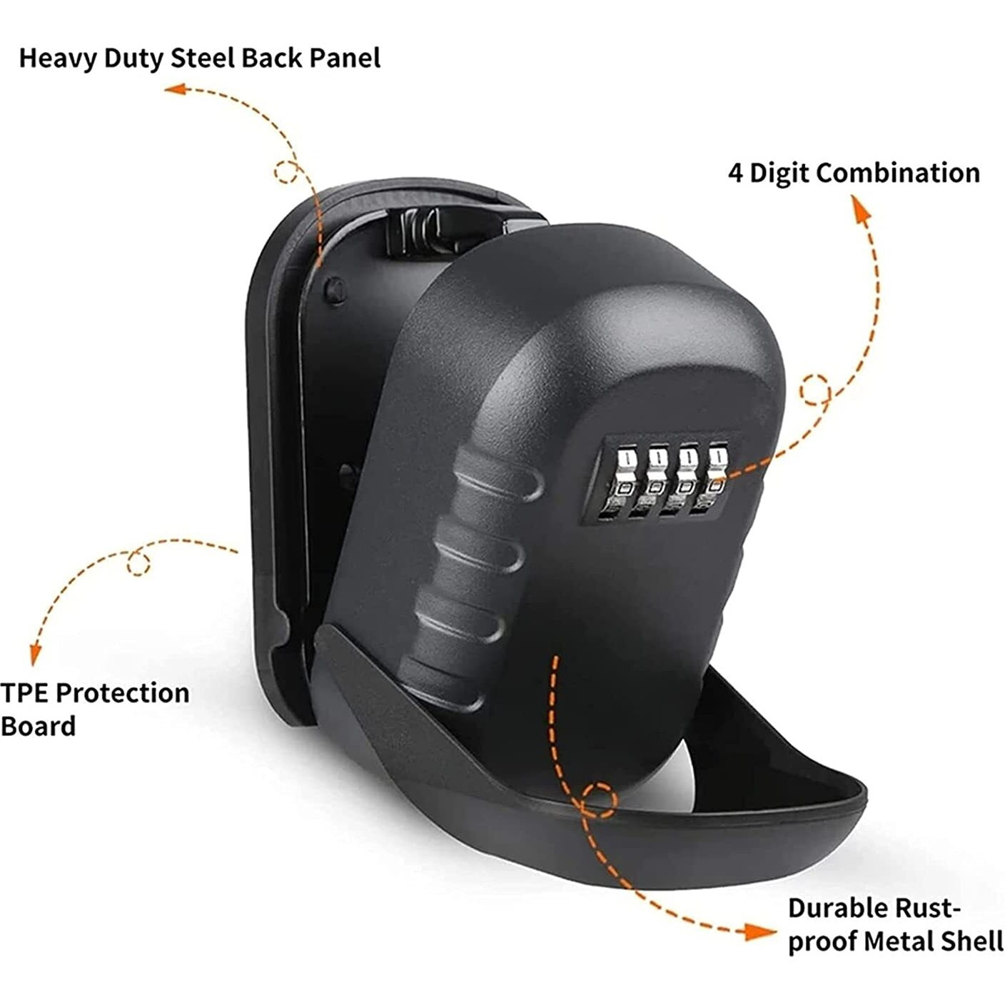 Key Safe Lock Box For Outside, House Key Storage Box With 4 Digit Resettable Combination Code Secure Wall Mounted Box Hide Keys With Mounting Kit & Waterproof Cover (Black)