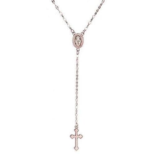 Kercisbeauty Rosary Cross And Mary Necklace Long Chain Necklace For Women Gold Y Necklace (Rose Gold)