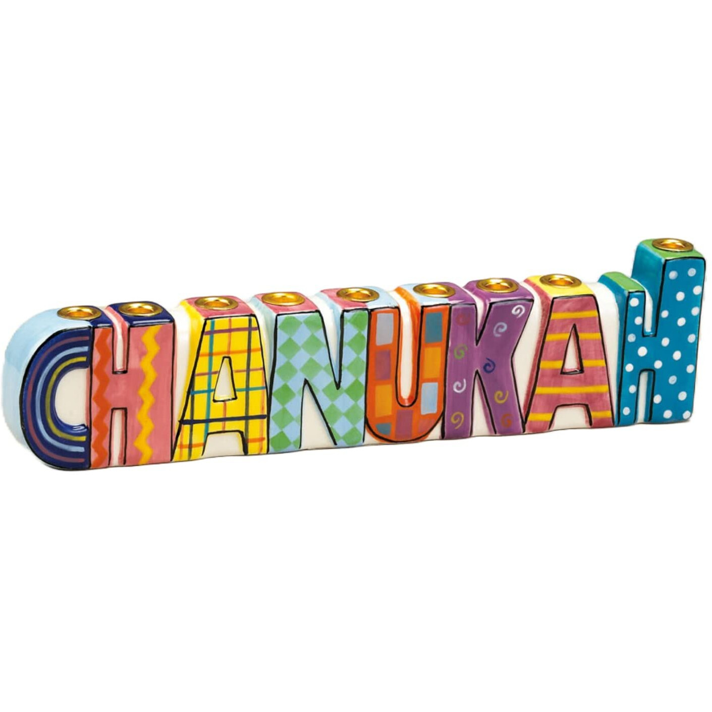 Rite Lite Chanukah Multicolor Menorah - Hand Painted Ceramic Colorful Menorah Whimsical Designs Kids For Hanukkah Gifts Jewish Holiday Party Favors Festival Of Lights