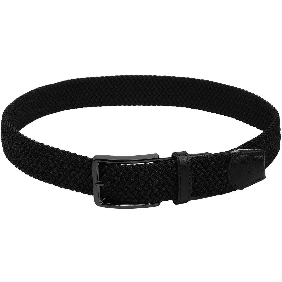 Falari Men Women Multicolored Elastic Stretch Braided Belt Canvas Fabric Woven No Holes Belt (1004 - Black, Medium)