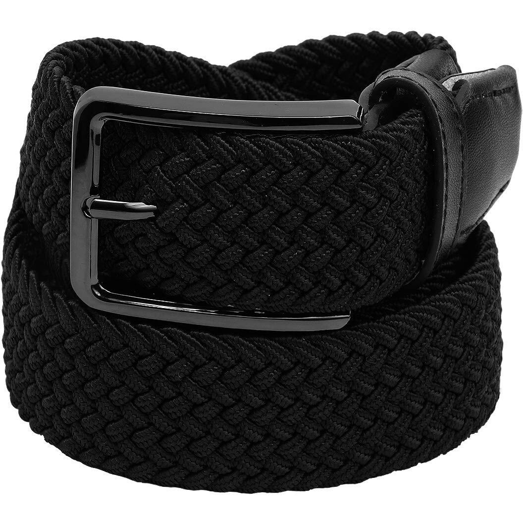 Falari Men Women Multicolored Elastic Stretch Braided Belt Canvas Fabric Woven No Holes Belt (1004 - Black, Medium)