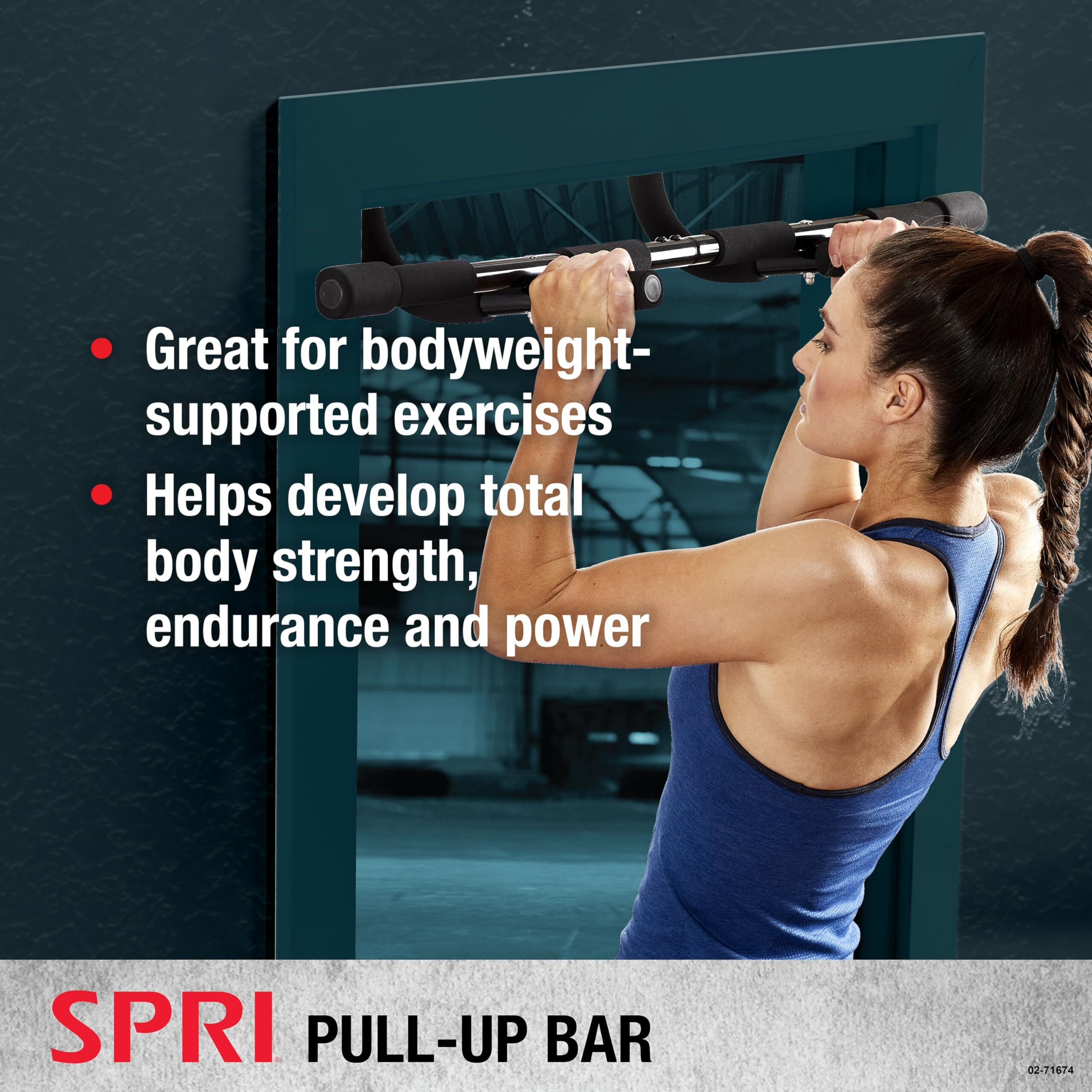 Spri Pull Up Bar - 8-Grip Door Frame Mounting Pull-Up Bar For Versatile Workouts - Rugged Steel Frame With Foam Handles - Supports 300 Pounds - Fits Door Frames Up To 32 In. Wide - Black)