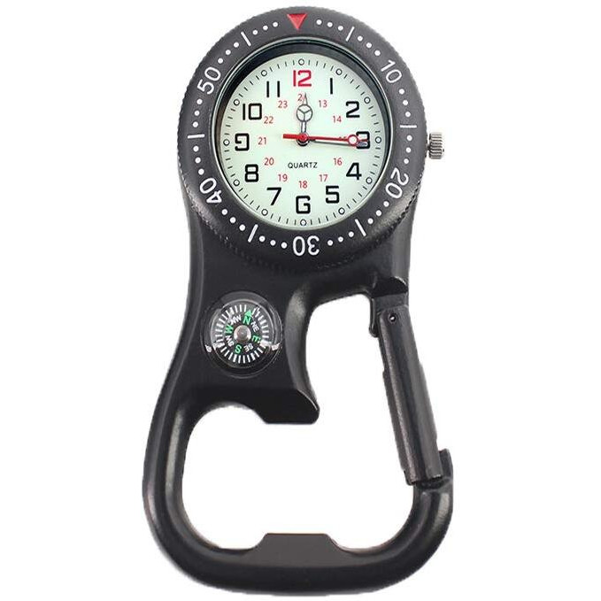 Zovedaiug Clip-On Quartz Carabiner Watch With Bottle Opener, Backpack Waterproof And Shockproof Pocket Watch Glow In The Dark Outdoor Clip On Watch