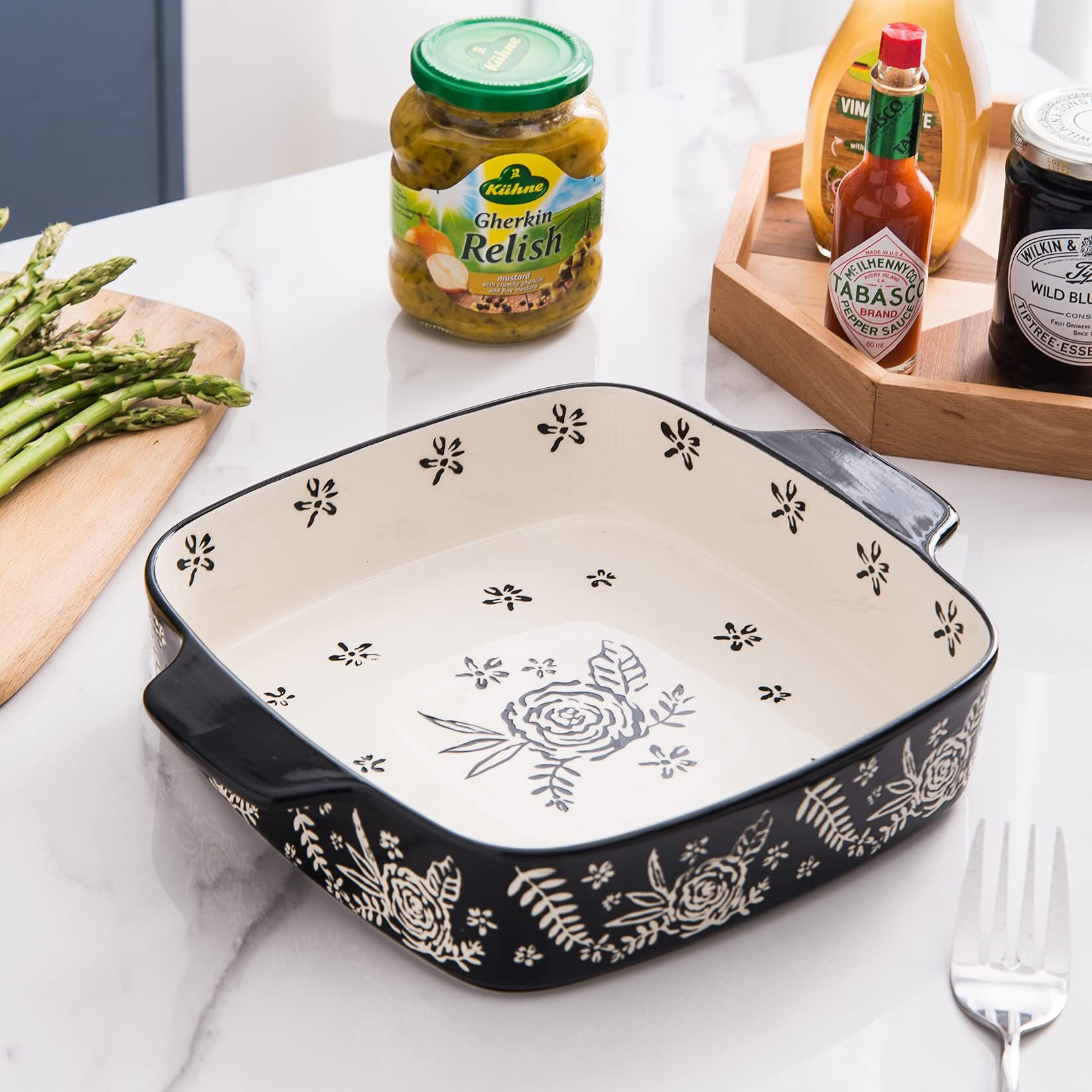 Wisenvoy Baking Dish Ceramic Brownie Pan 9X9 Baking Pan Casserole Dish Lasagna Pan Square Rose Dish Pan Bakeware Sets