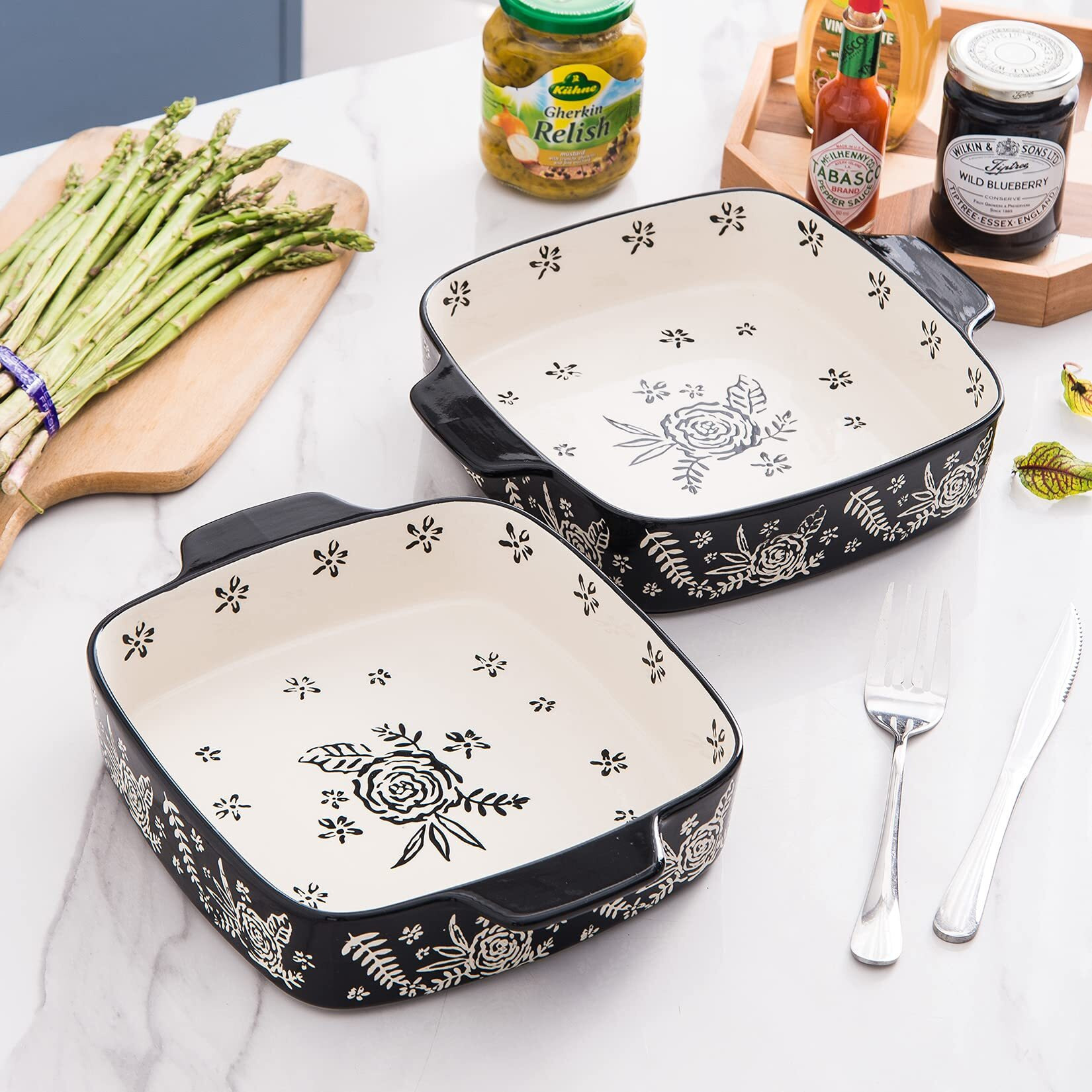 Wisenvoy Baking Dish Ceramic Brownie Pan 9X9 Baking Pan Casserole Dish Lasagna Pan Square Rose Dish Pan Bakeware Sets