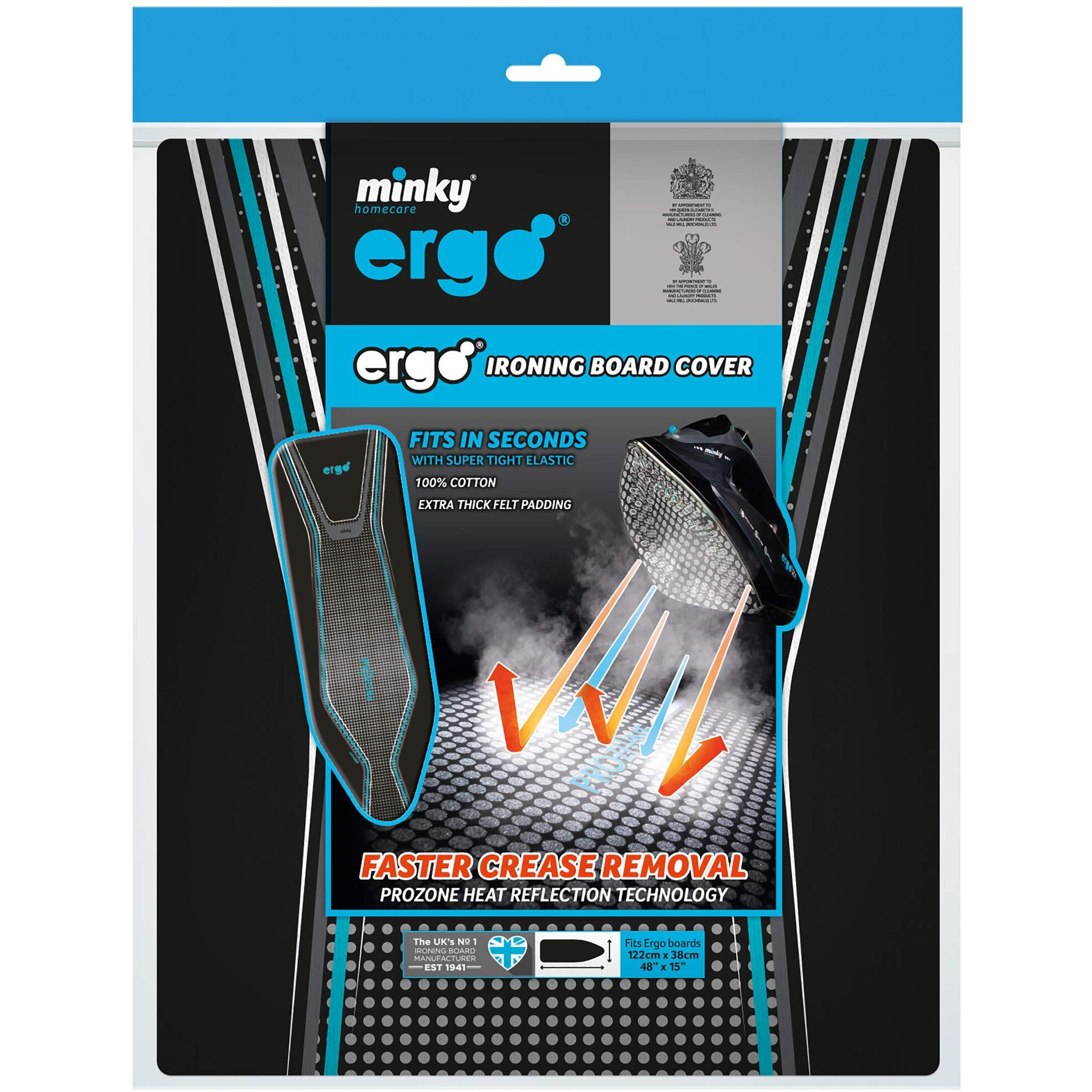 Minky Homecare Ergo Prozone Replacement Ironing Board Cover And Pad - 48 X 15 Inches (Black & Blue)