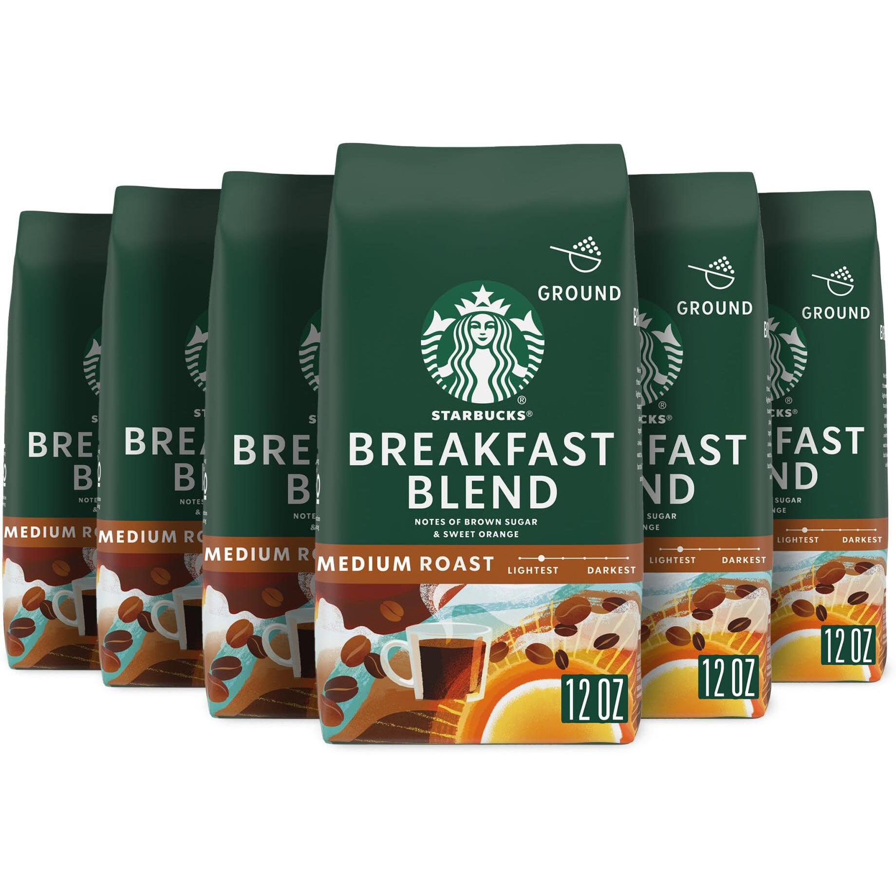 Starbucks Ground Coffee, Medium Roast Coffee, Breakfast Blend, 100% Arabica, 6 Bags (12 Oz. Each)