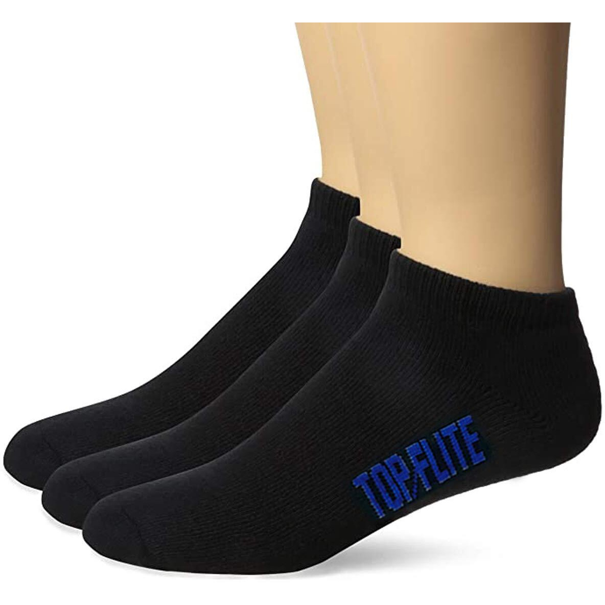 Top Flite Men's Sport Full Cushion Low Cut Socks 3 Pair Pack, Black, Large (10-13) - Shoe Size 9-13