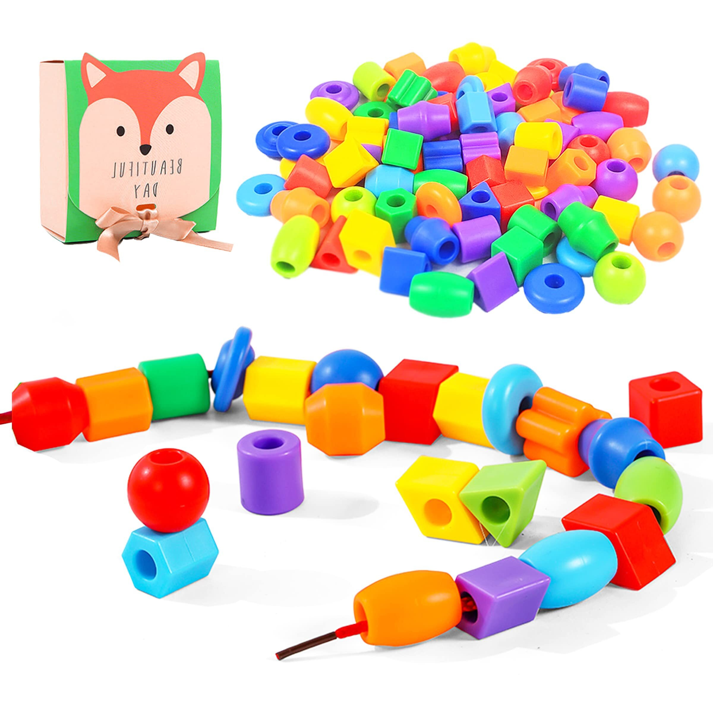 Plastic Lacing Beads For Kids With Fun Shapes, Long String, And Brilliant Colors, Educational Occupational Therapy Toys-Fine Motor Toys,Montessori Toys For 3 Year Old And Above(70 Pcs)
