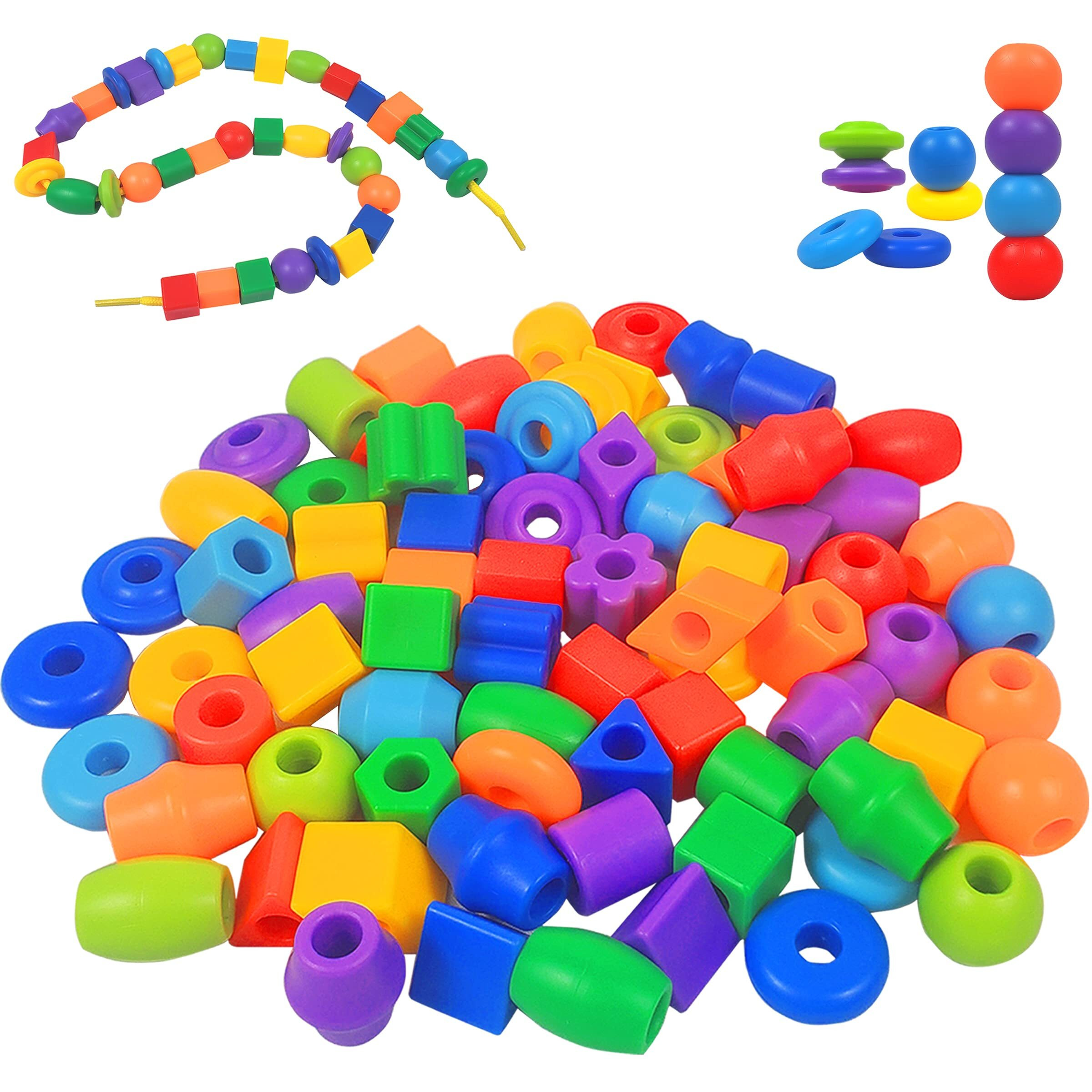 Plastic Lacing Beads For Kids With Fun Shapes, Long String, And Brilliant Colors, Educational Occupational Therapy Toys-Fine Motor Toys,Montessori Toys For 3 Year Old And Above(70 Pcs)