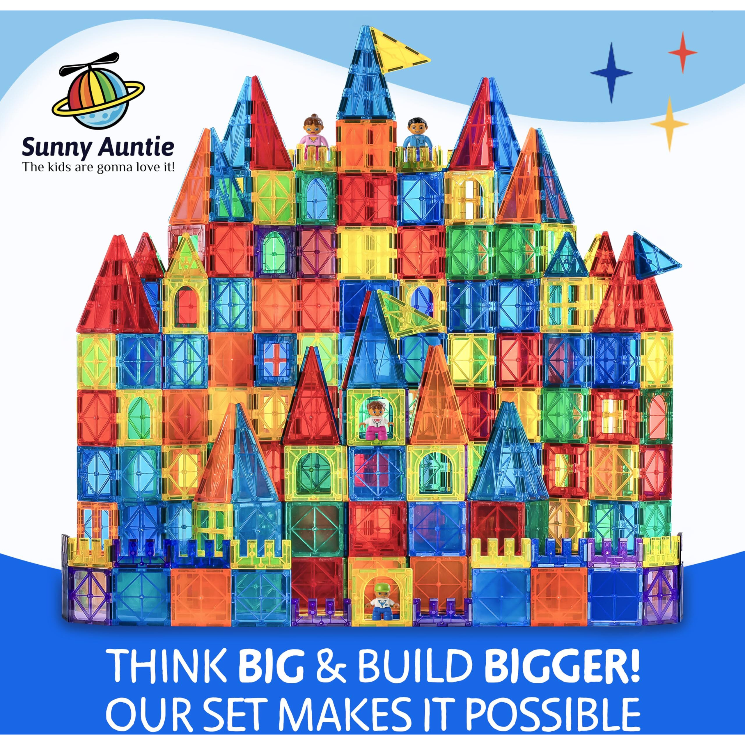 Magnetic Tiles 125 Pcs +4 Figures, Magnetic Tiles For Kids, Toy For 3 4 5 6 7 8 Year Old Boys & Girls, Magnetic Tiles Building Set, Educational Construction Stem Toy, Great Gift For Kids Aged 3-8