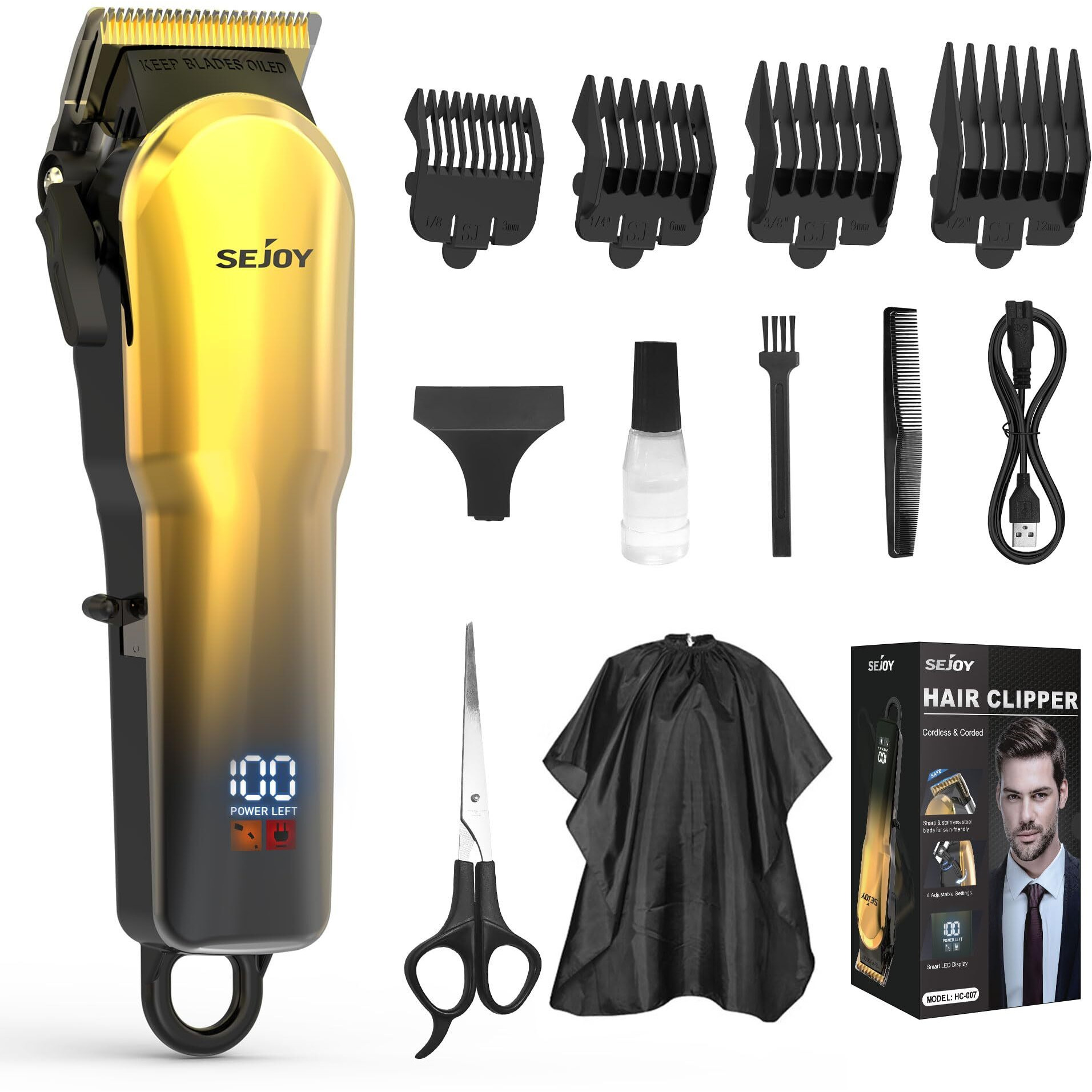 Hair Clippers For Men, Cordless Barber Hair Grooming Kit, Professional Hair Trimmer, Beard Trimmer,Rechargeable Home Haircut For Men Women Kids Children Led Display Usb Rechargeable Gold&Silver