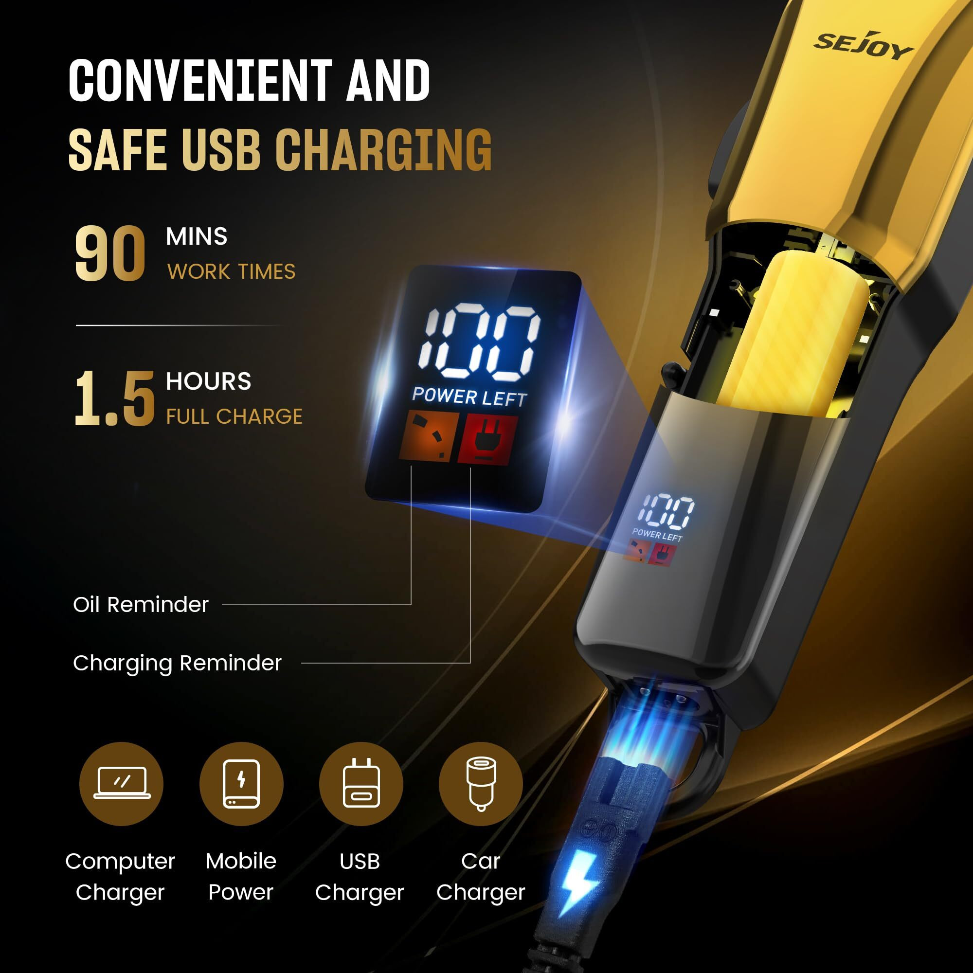 Hair Clippers For Men, Cordless Barber Hair Grooming Kit, Professional Hair Trimmer, Beard Trimmer,Rechargeable Home Haircut For Men Women Kids Children Led Display Usb Rechargeable Gold&Silver
