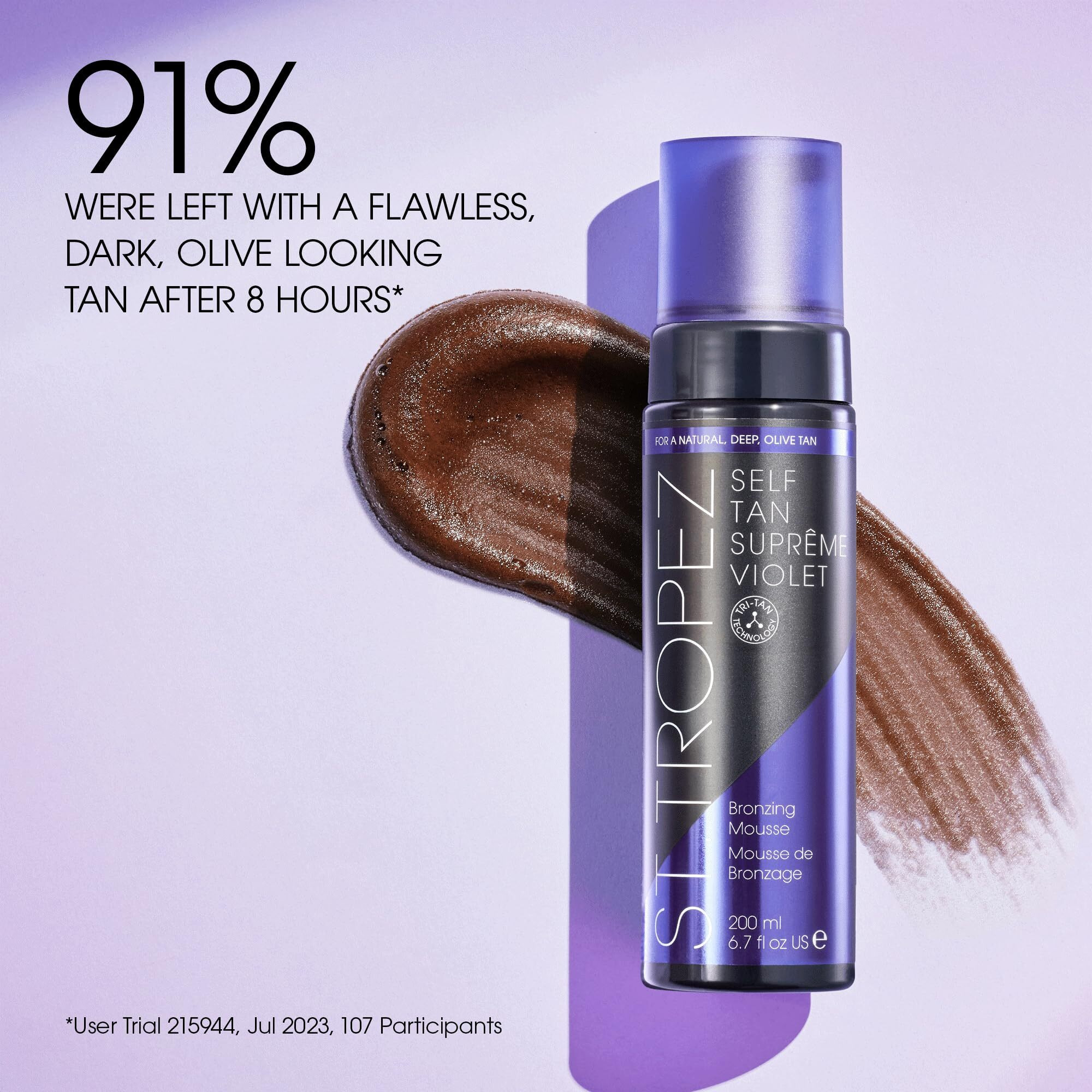 St.Tropez Self Tan Suprme Violet Bronzing Mousse, Hydrating, Ultra-Rich Natural Olive Tan, Streak-Free Finish, Vegan, Natural & Cruelty Free, 6.7 Fl Oz