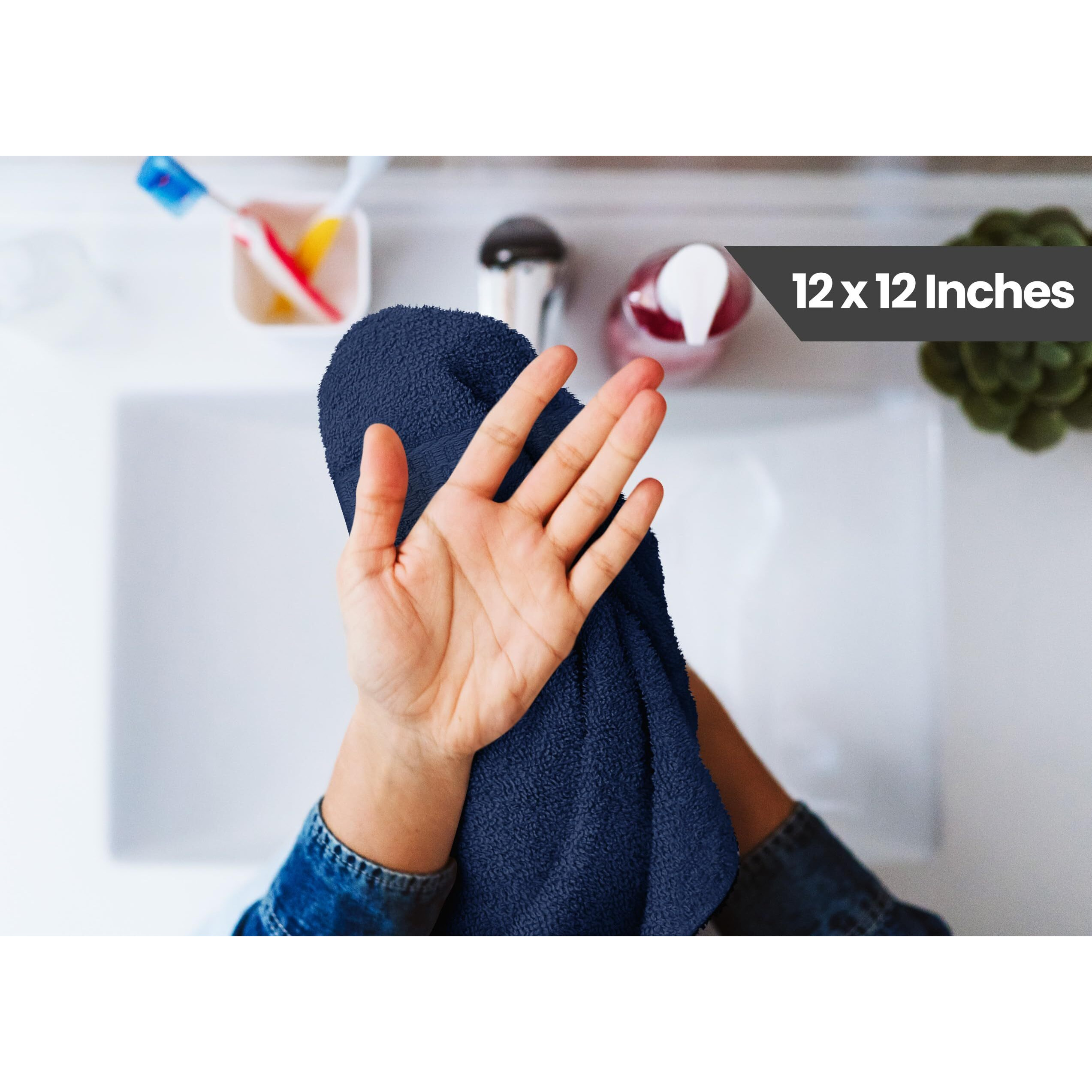 Utopia Towels [12 Pack Premium Wash Cloths Set (12 X 12 Inches) 100% Cotton Ring Spun, Highly Absorbent And Soft Feel Essential Washcloths For Bathroom, Spa, Gym, And Face Towel (Navy Blue)