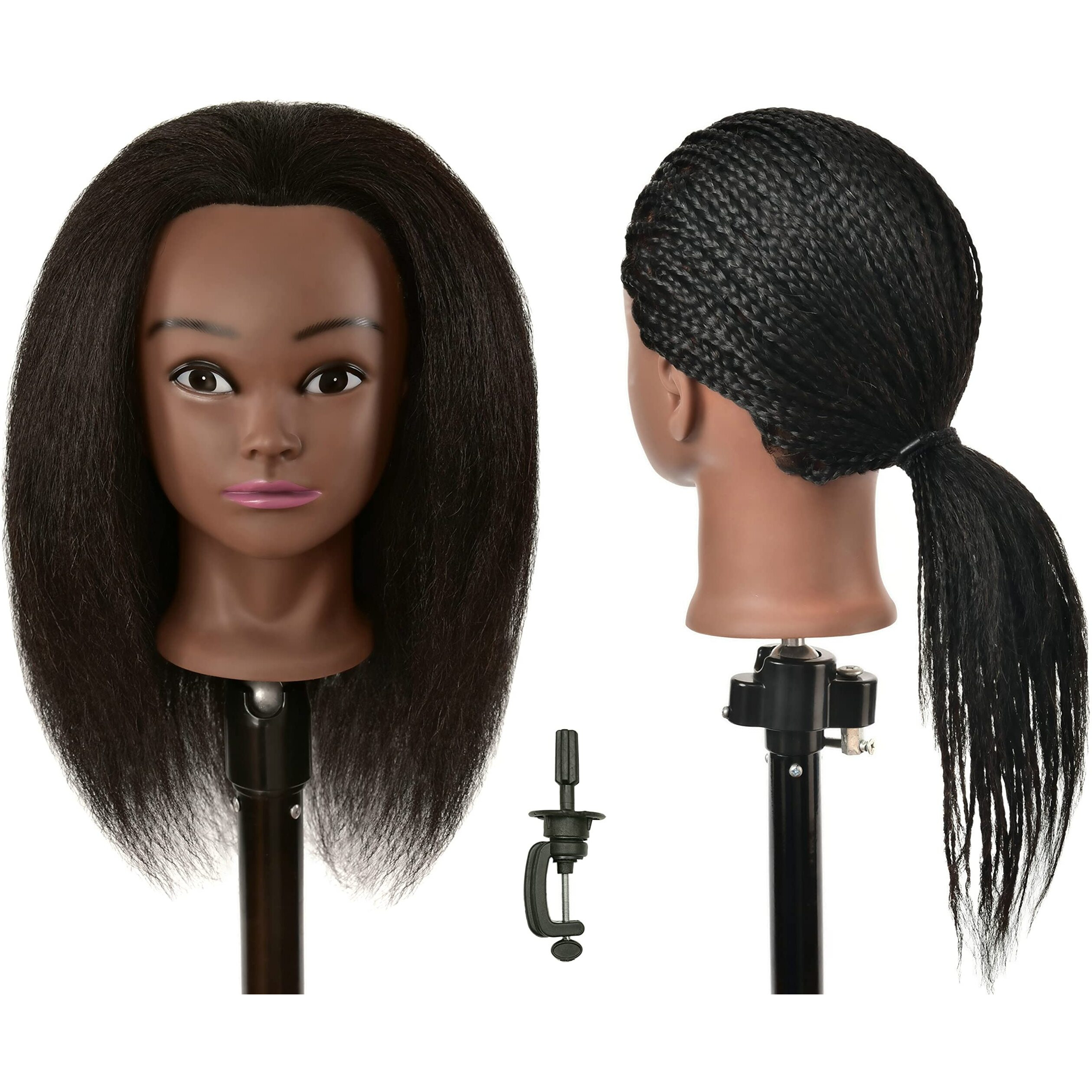 Ryhair 22 Inch 100% Real Human Hair Mannequin Head Cosmetology Manikin Heads With Stand For Display Practice Braiding Styling Training Coloring Bleaching Dyeing Curling Cutting Updos