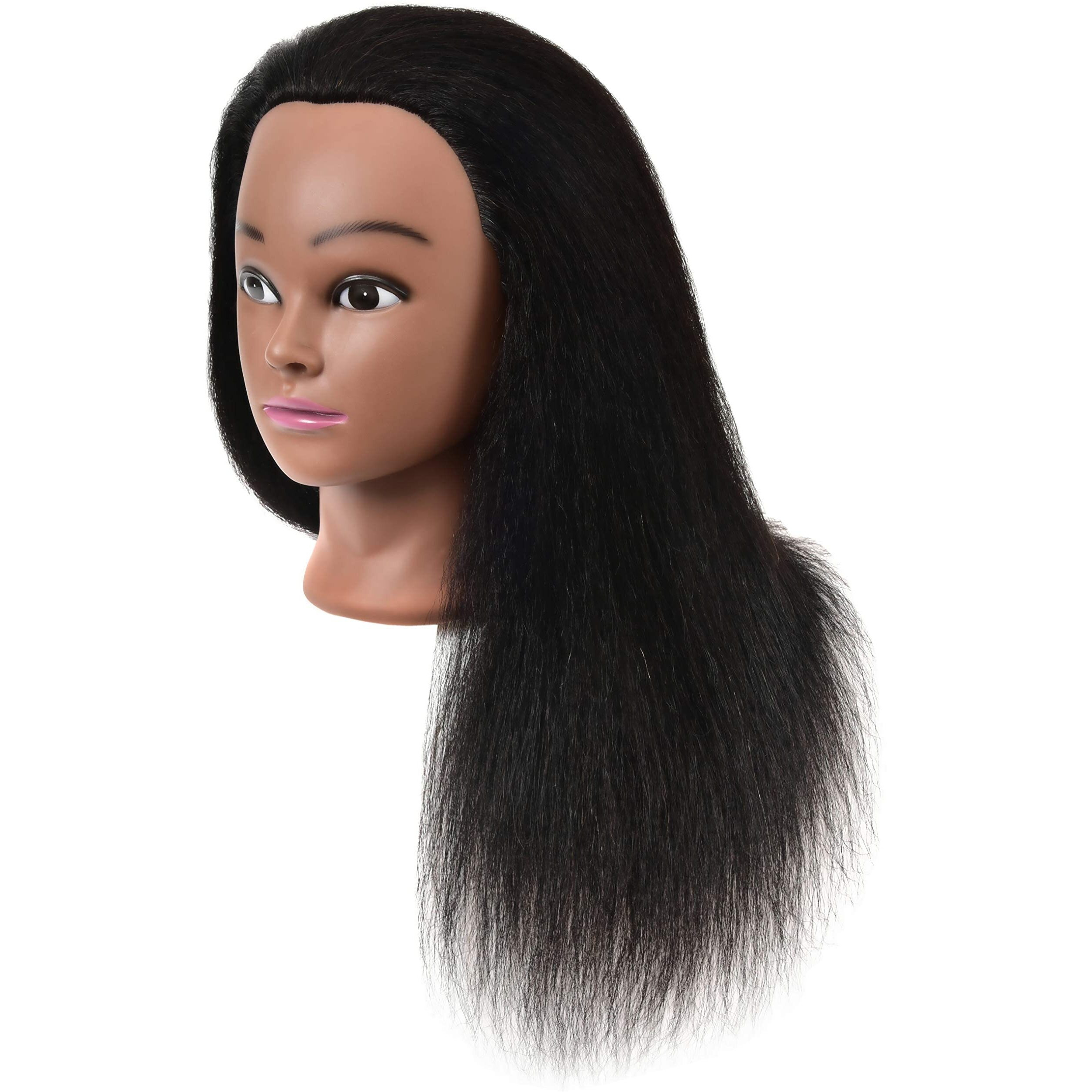 Ryhair 22 Inch 100% Real Human Hair Mannequin Head Cosmetology Manikin Heads With Stand For Display Practice Braiding Styling Training Coloring Bleaching Dyeing Curling Cutting Updos