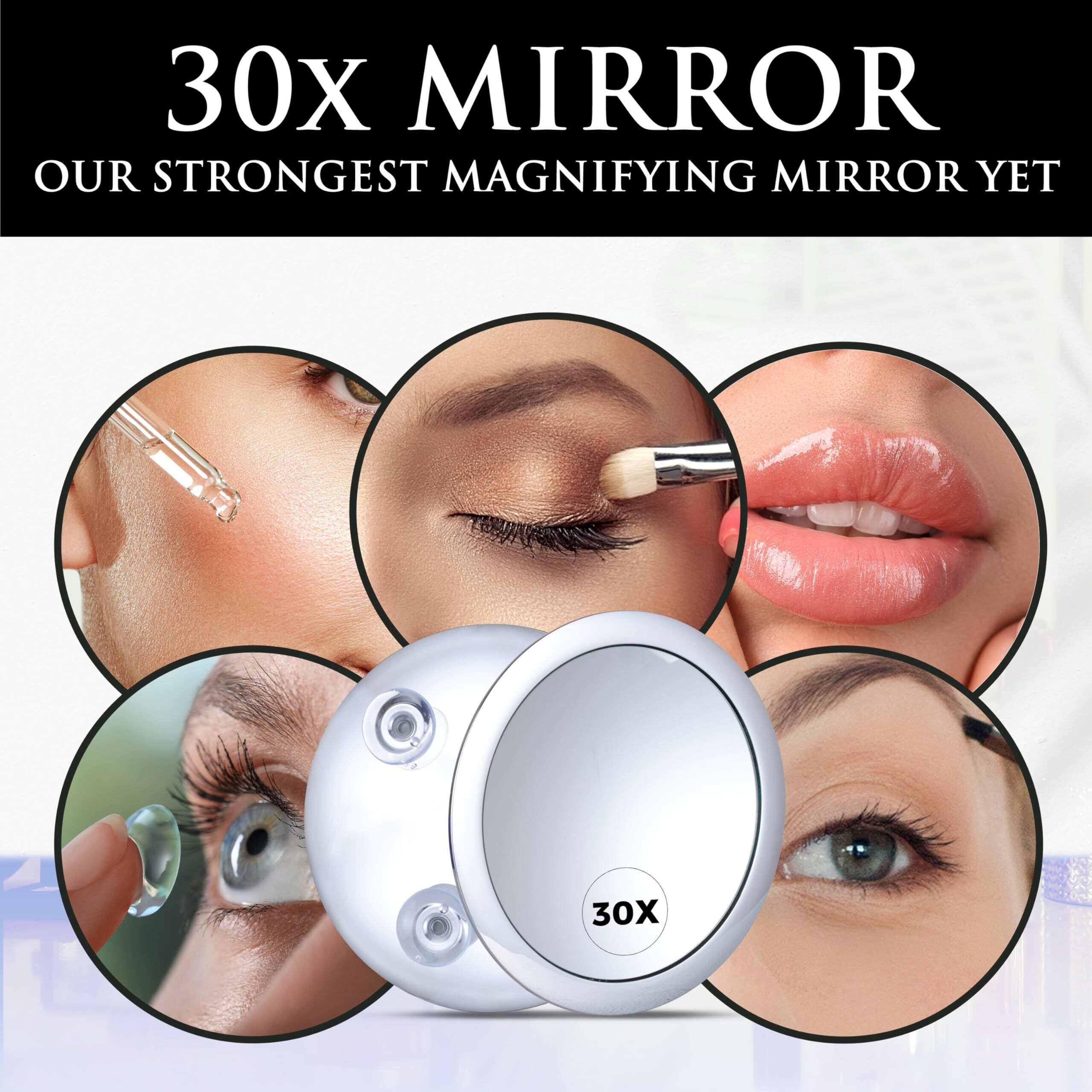 Mirrorvana Mega-Powerful 30X Magnifying Makeup Mirror - Stick On, Ultra Portable Travel Cosmetic Mirror For Precise Makeup And Grooming, 6-Inch (Chrome)