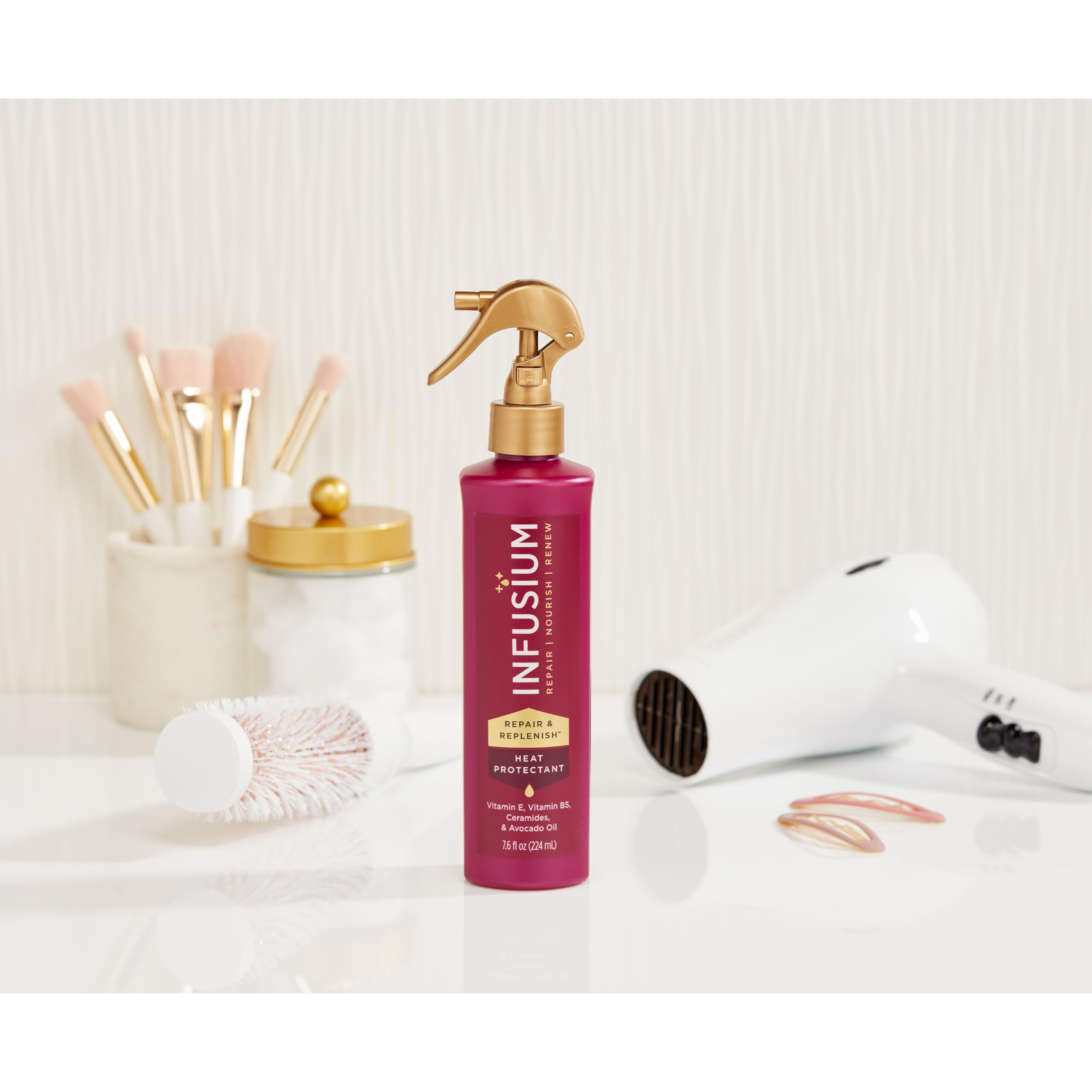 Infusium Repair And Replenish Heat Protector - Nourishing Heat Protection Spray For Hair With Vitamin E And Avocado Oil - Moisture Lock - 7.6 Oz