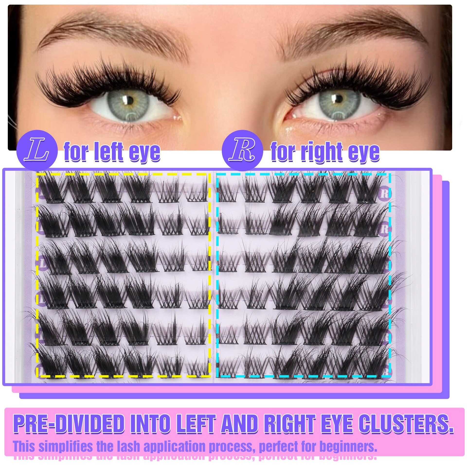 Mavphnee Lash Clusters Fluffy Cluster Eyelash Extensions 144 Pcs Fox Eye Lashes Left & Right Individual Lashes Wispy Diy Lash Extension Natural Cluster Lashes Pack
