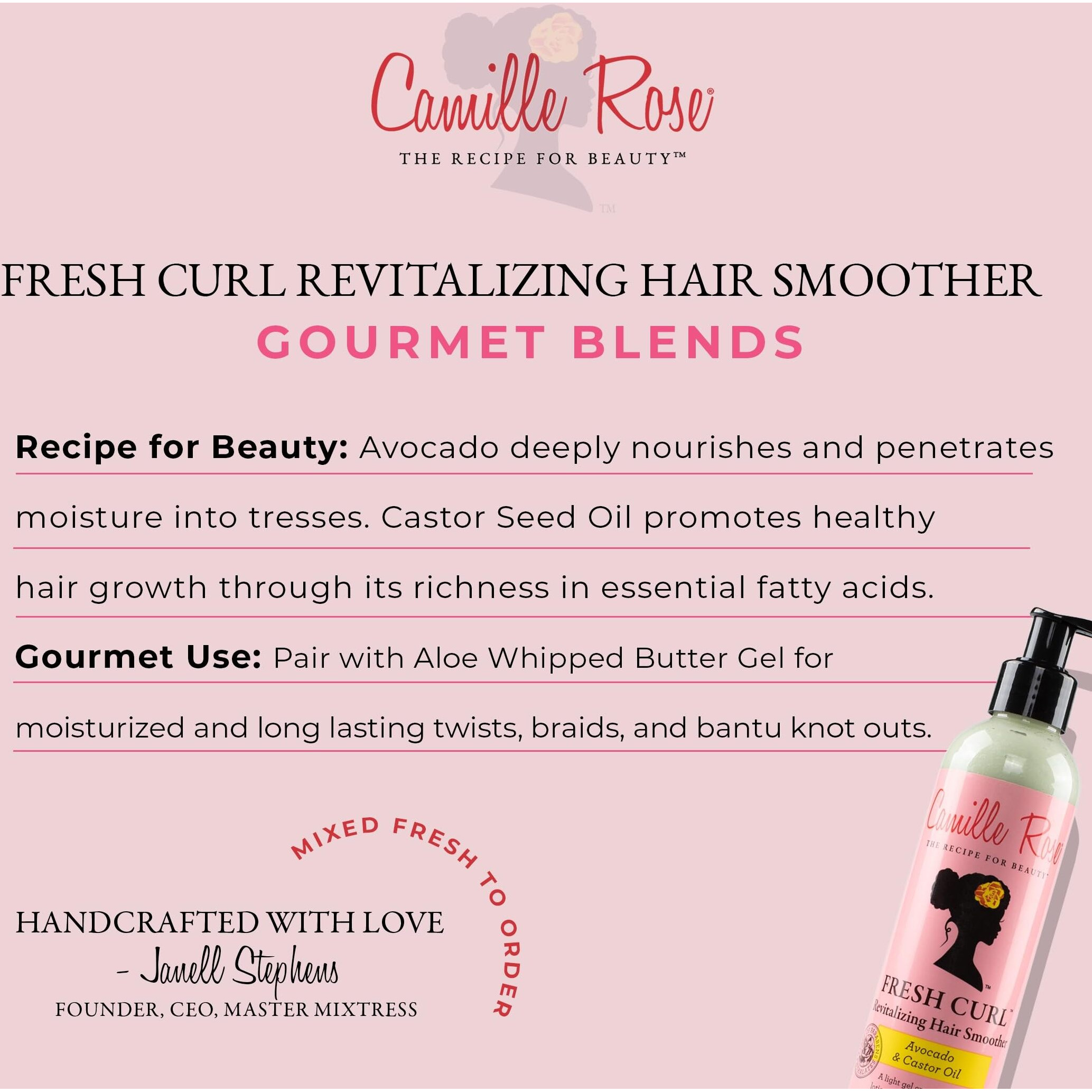 Camille Rose Fresh Curl Hair Styling Lotion & Detangler, With Avocado And Castor Oil, To Moisturize And Promote Hair Growth, For All Hair Types, 8 Oz