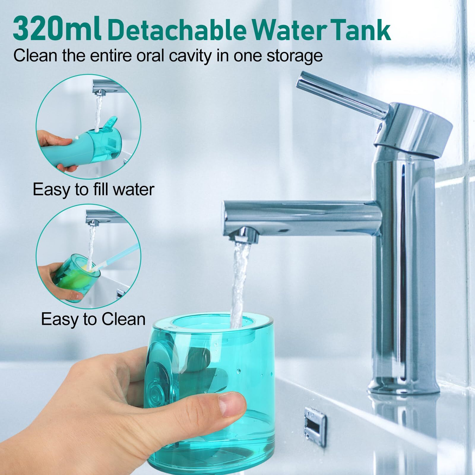 Water Dental Pik Flosser,Grinest 7 Modes Rechargeable Water Dental Picks For Teeth Cleaning Cordless Oral Irrigator Portable Ipx7 Waterproof Tooth Flossers For Home Travel-Green