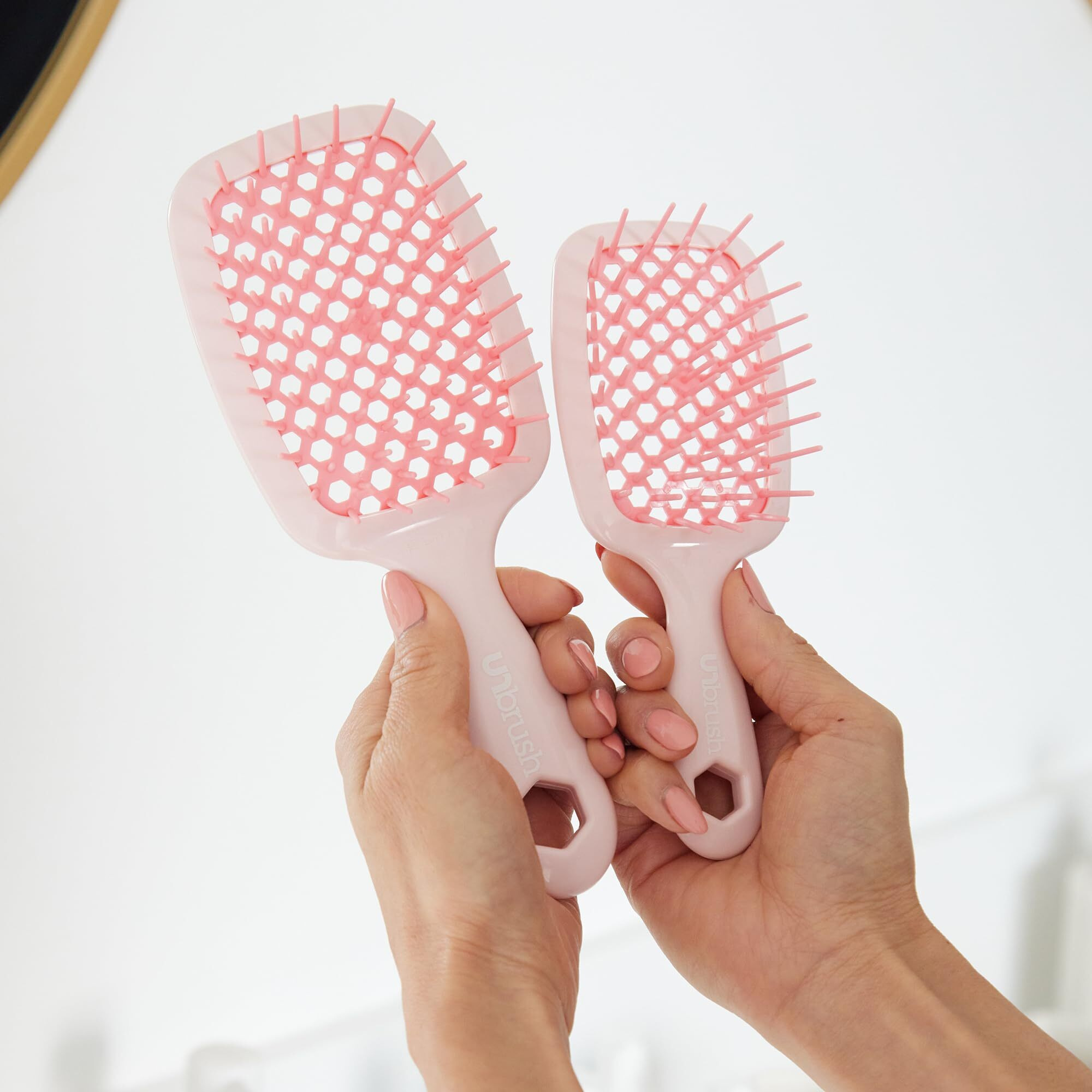 Fhi Heat Unbrush Mini Detangler Brush For Pain-Free Brushing On All Wet Or Dry Hair Types - Durable Duoflex Anti-Static Bristles, Lightweight Handle, Vented Mini Hair Brush, Peony Light Pink