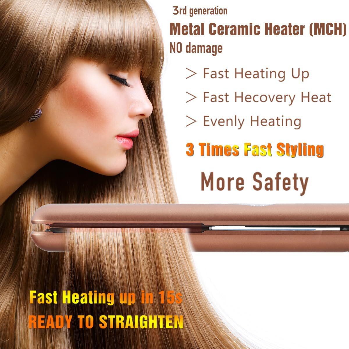 Nition Ceramic Tourmaline Flat Iron For Hair Lcd 1"" Hair Straighteners Mch Fast Heating Up Healthy Smooth Straightening Styling Tools With Travel Pouch Bag. 265-450F Adjustable 6 Temperatures Levels